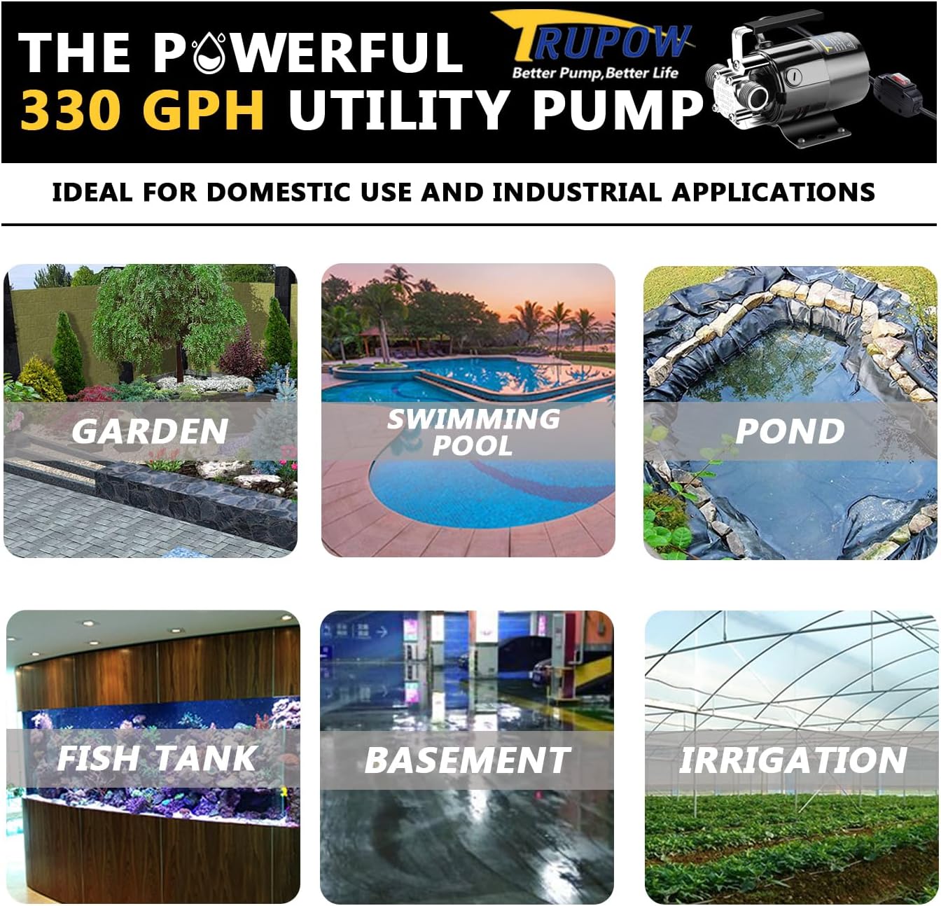Water Transfer Pump, 115V 1/10HP 330GPH Electric Utility Water Pump with 6ft Water Hose Kit, Portable Small Water Pump For Pool Draining, Removing Water From Rain Barrel, Aquariums, etc.
