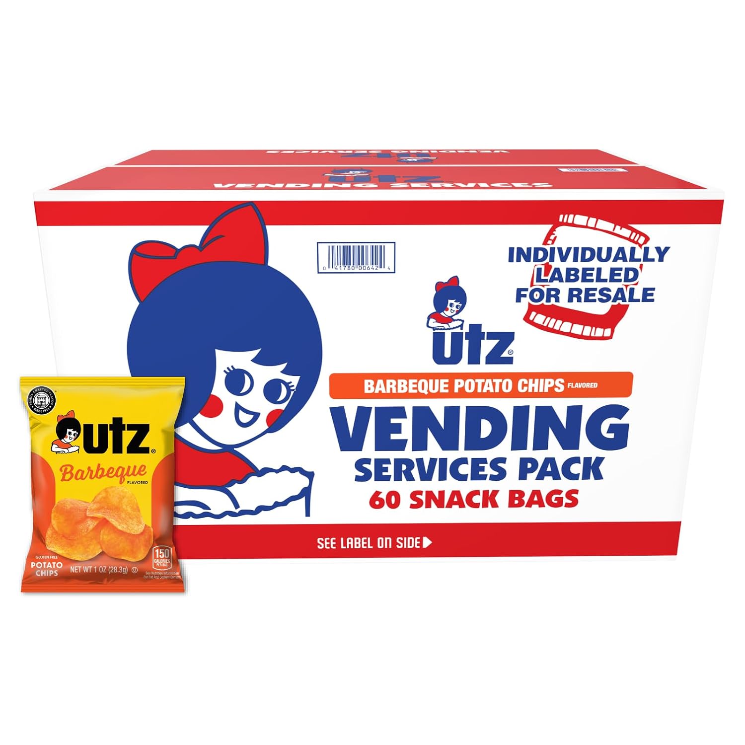 Utz Potato Chips, Barbeque – 1 oz. Bags (60 Count) – Crispy Potato Chips Made from Fresh Potatoes, Crunchy Individual Snacks to Go, Cholesterol Free, Trans-Fat Free, Gluten Free Snacks