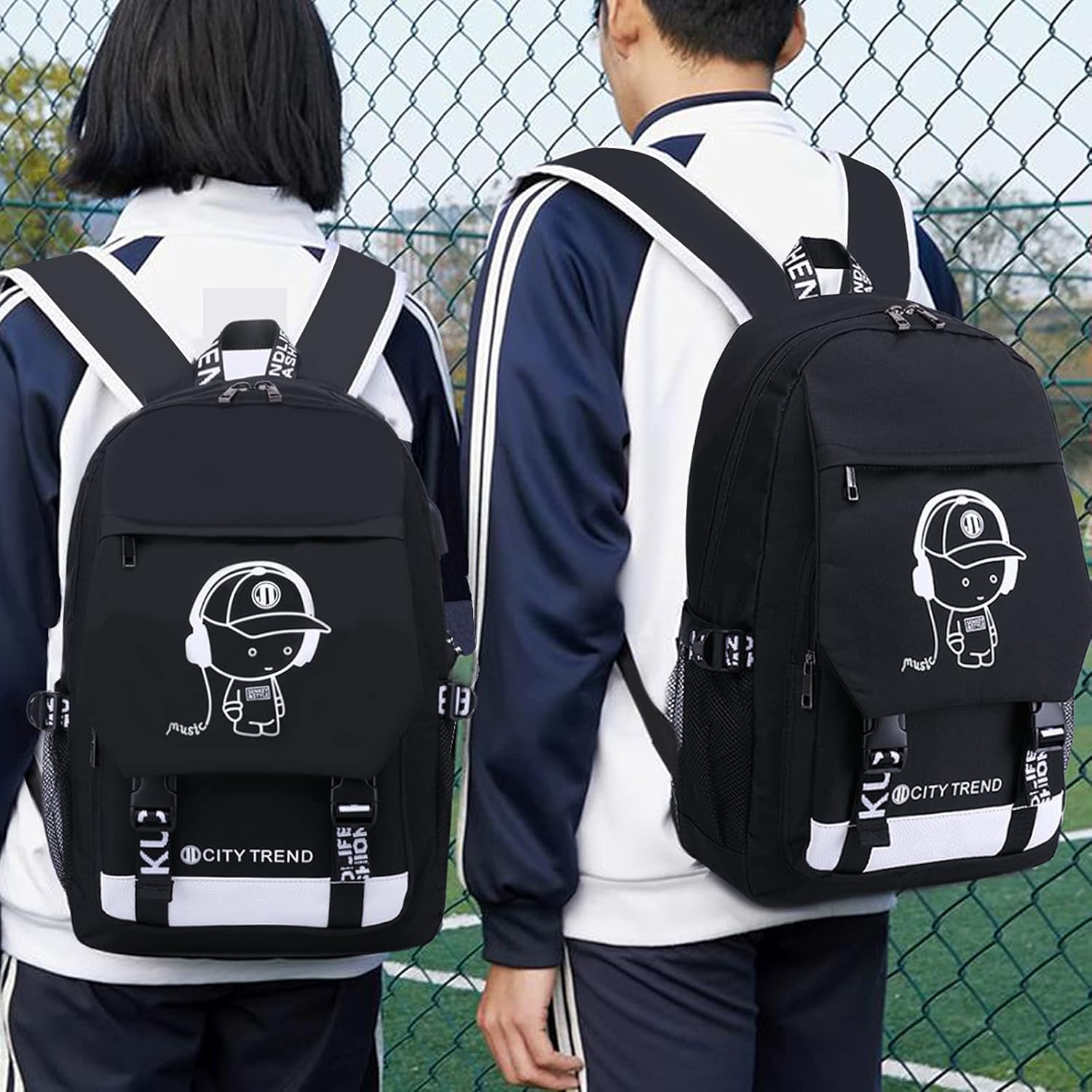 Asge Large Nylon Backpacks for Boys & Girls, Waterproof Satchel with Print, School Bags for 8-16 Years