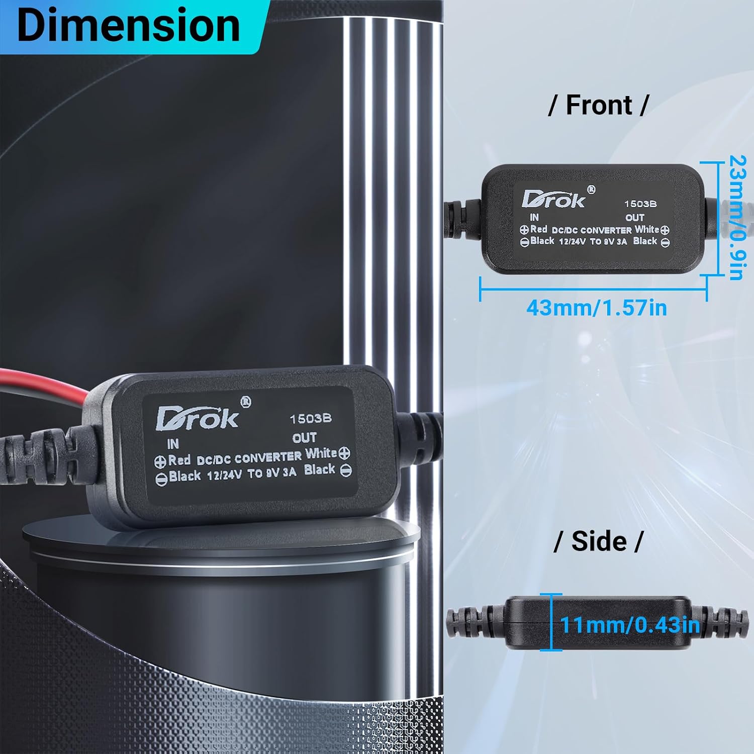DROK 12V to 6V Step Down Converter, DC 11-32V to 6V 3A Buck Converter, 24V 12V DC Power Supply Voltage Regulator for Vehicle Car Truck RV Solar Panels