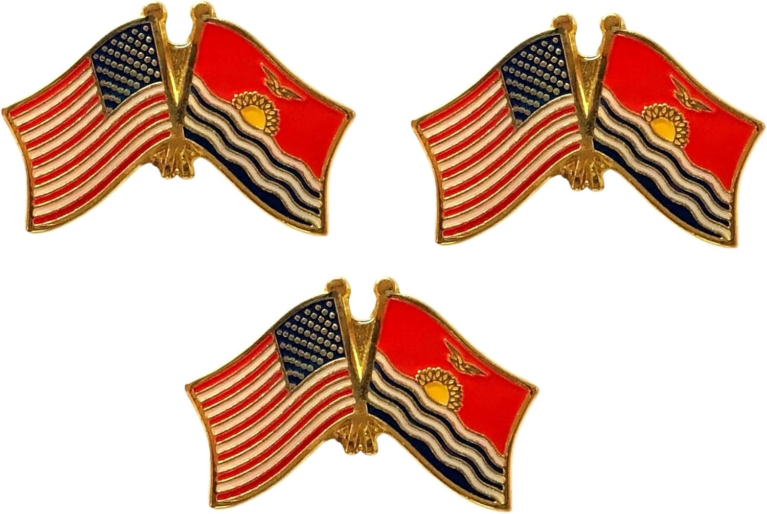 3 National Country Flag Crossed Enamel Flag Pins Pack of 3 Friendship Double Flags