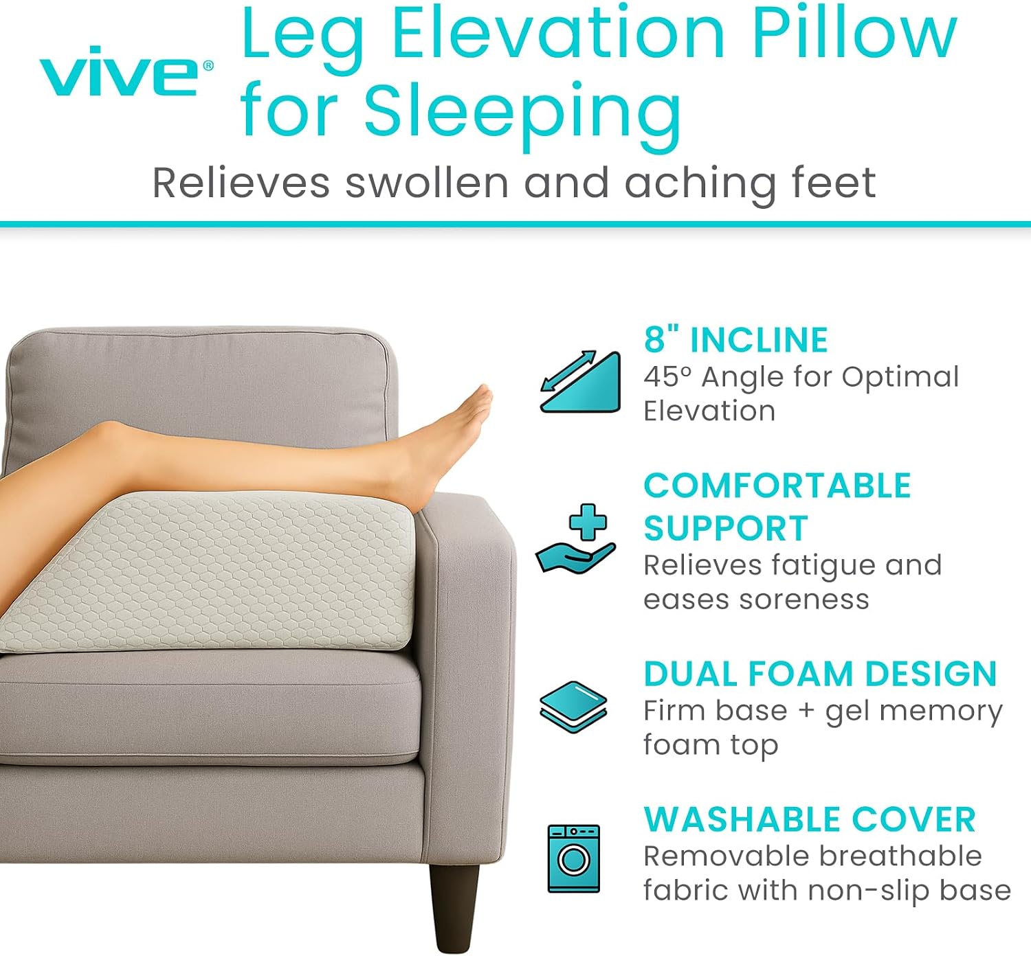 Xtra-Comfort Leg Elevation Pillow for Sleeping, Swelling, Post Surgery - Memory Foam Bed Wedge Pillow- Support Cushion for Pregnancy, Leg