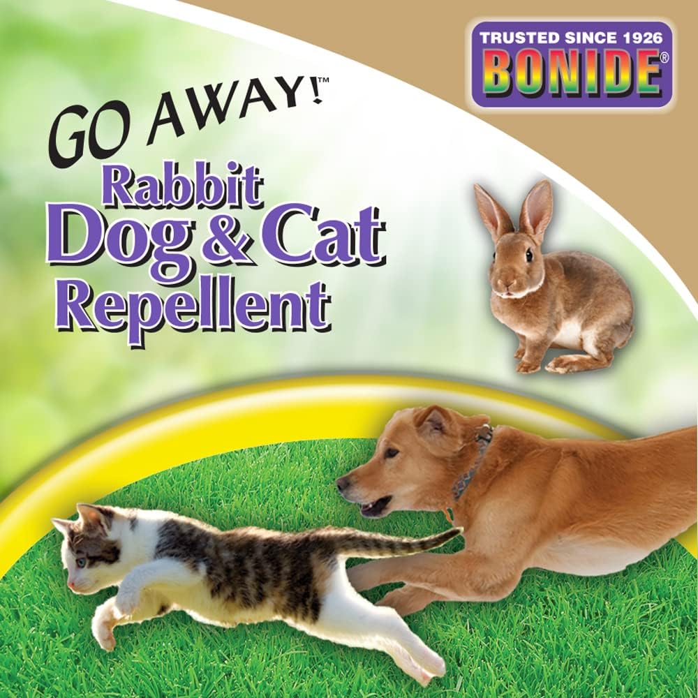 Bonide Go Away! Rabbit, Dog, & Cat Repellent Granules, 3 lbs Ready-to-Use, Keep Dogs off Lawn, Garden, Mulch & Flower Beds | Ready-to-Use, Keep Dogs off Lawn, Garden, Mulch & Flower Beds