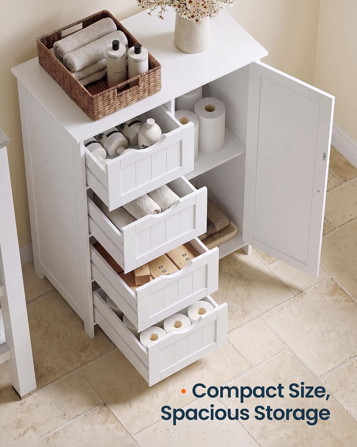 SONGMICS HOME Freestanding Storage Cabinet, Floor Cabinet with Elevated Legs, Metal Handles, for Living Room, Kitchen, Bathroom, Green