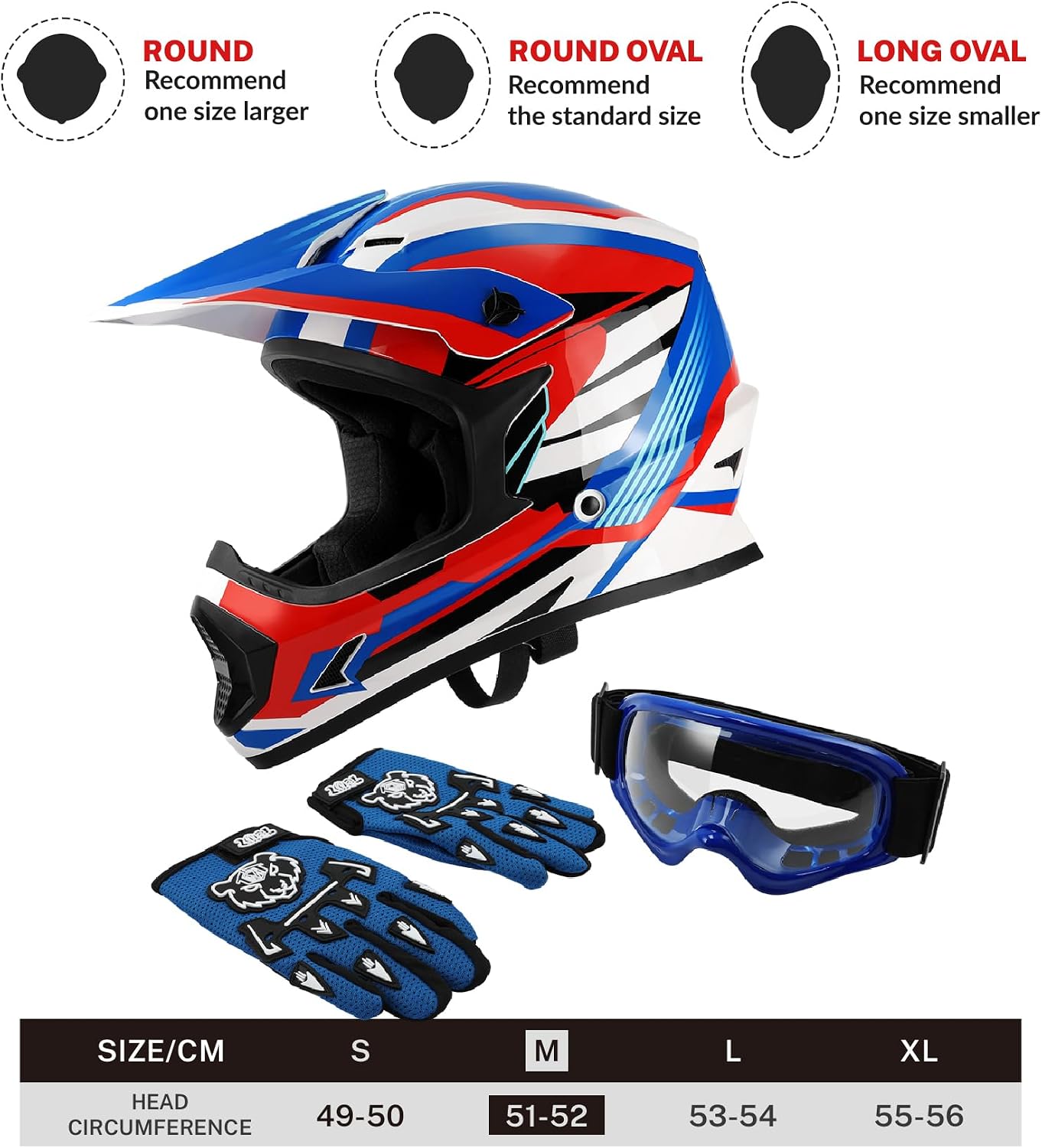SLMOTO ATV Helmets for Kids Youth DOT Motocross Offroad Street Helmet Motorcycle Blue Helmet Dirt Bike Motocross Helmet+Goggles+Gloves