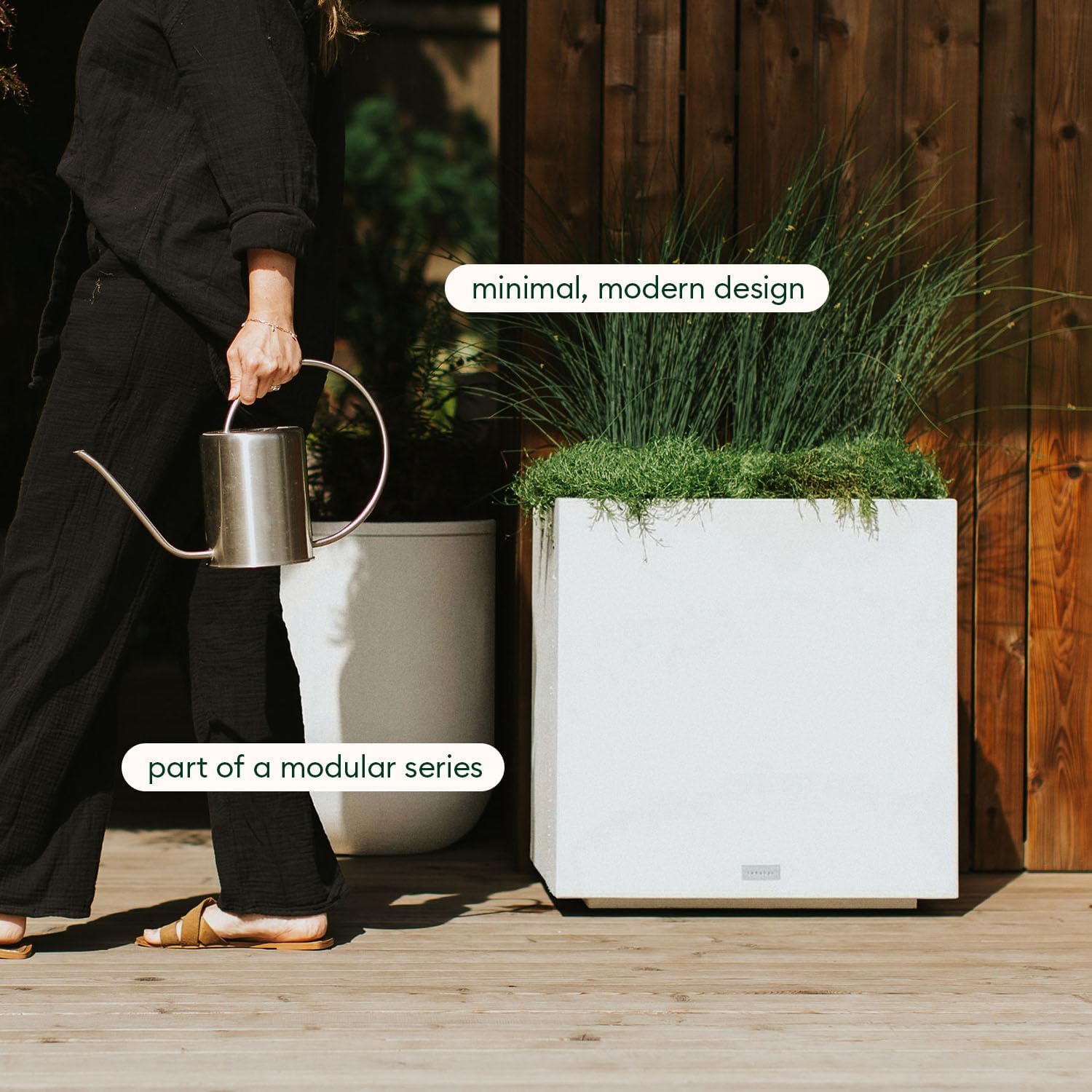 Veradek Block Series Cube Planter - Square Outdoor Planter | Made From Durable Plastic With Double-Walled Construction. Modern Porch/Patio Décor for Plants and Flowers
