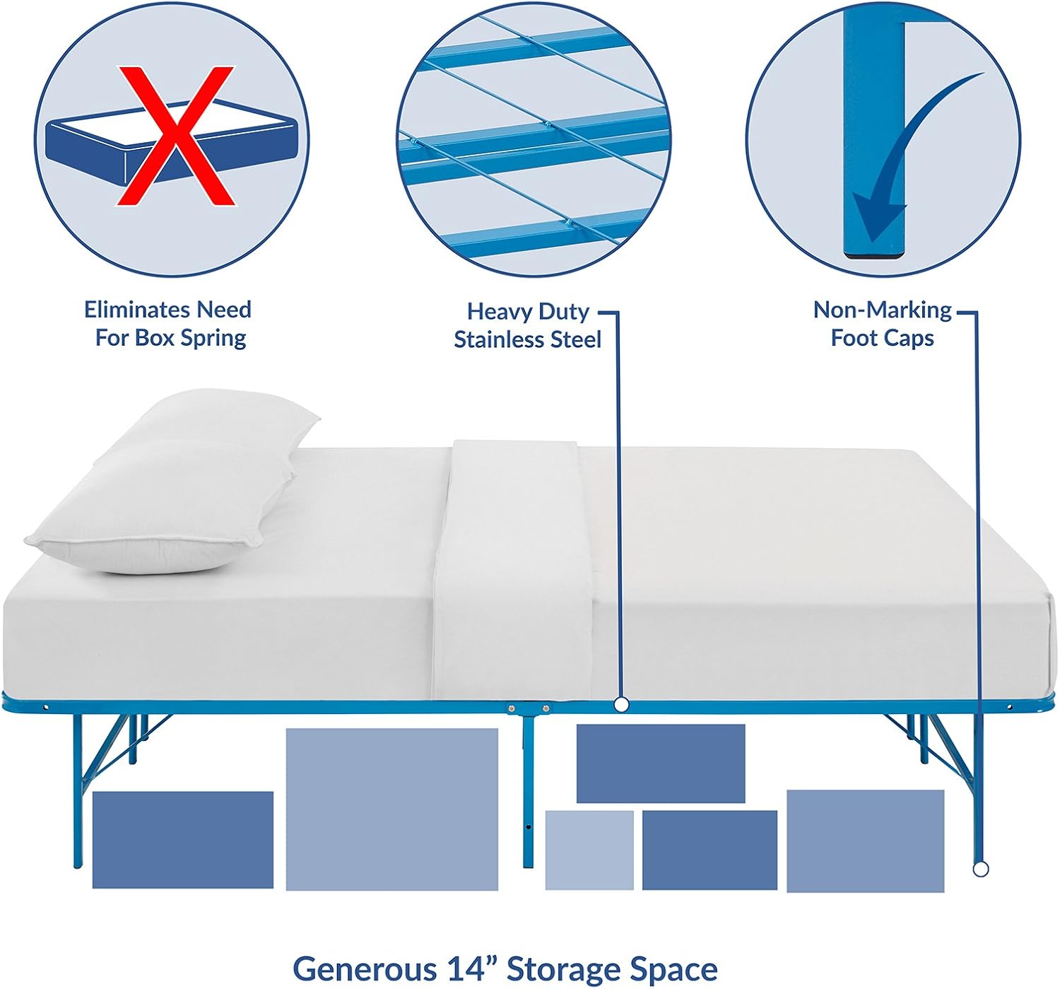 Modway Horizon Queen Bed Frame In Gray - Replaces Box Spring - Folding Metal Mattress Bed Frame