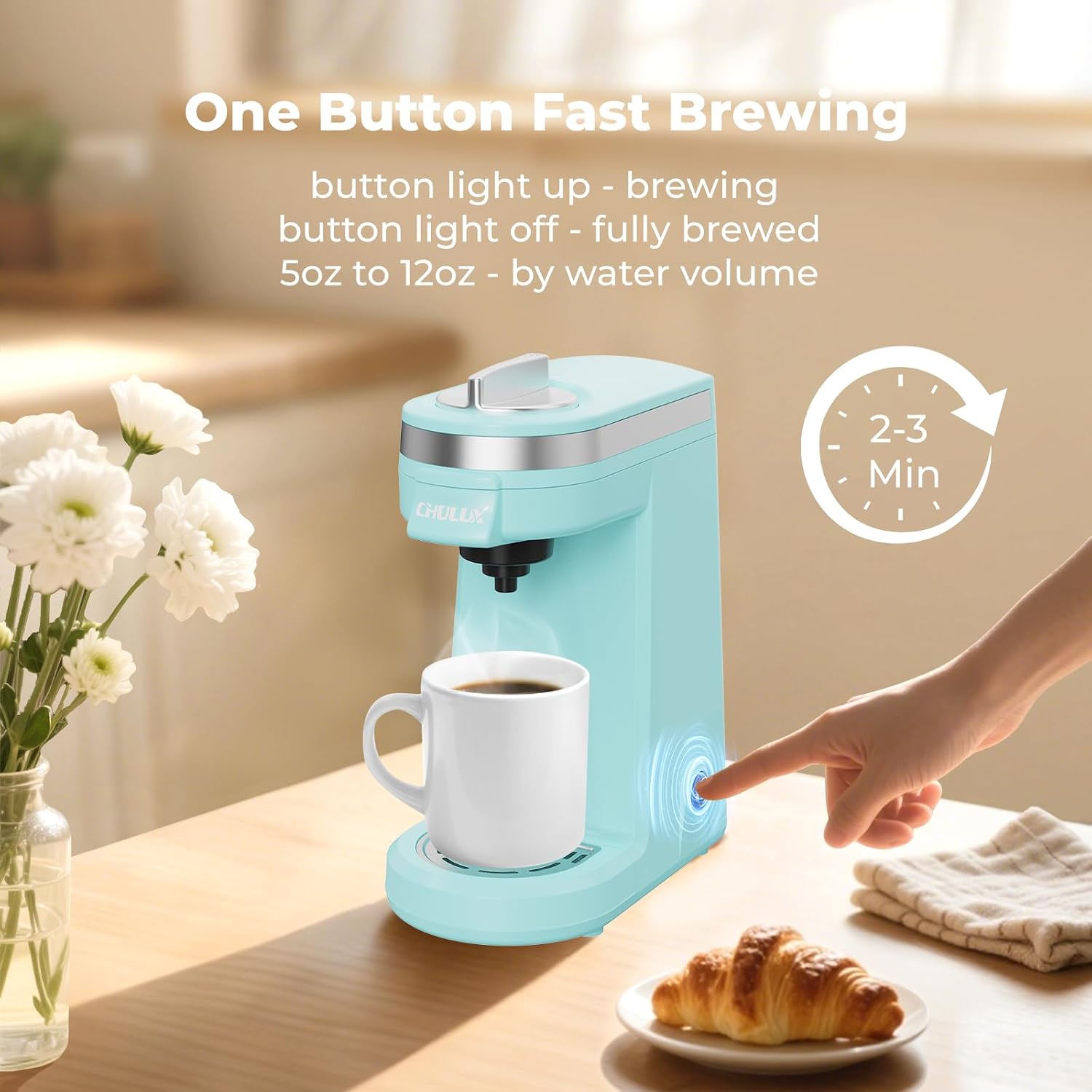 CHULUX Mini Single Serve Coffee Maker for K Pod, Brew Up to 12oz Cup, Black | Fast-Heating Boiler System, Single Cup Brewing, Portable Compact Design, Four-Hole Multi-Stream Needle, Adjustable Drip Tray