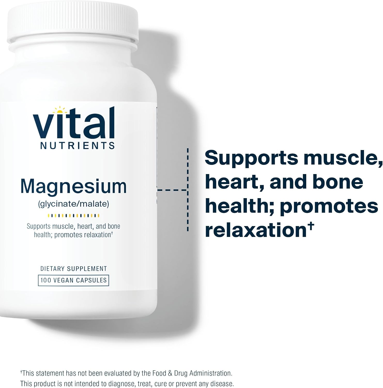 Vital Nutrients Magnesium Glycinate + Malate - 120mg Vegan Magnesium Supplement for Women and Men - Muscle, Heart, Bone Support* - Promotes Relaxation - Gluten, Dairy and Soy Free - 100 Capsules
