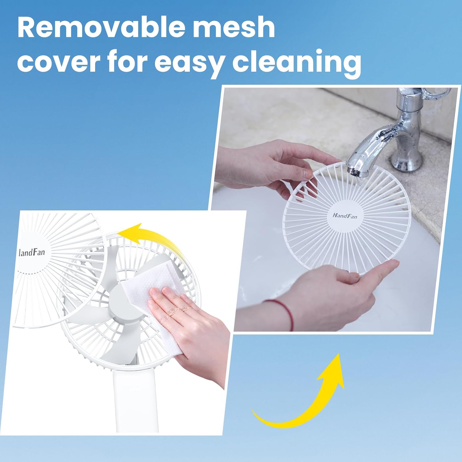 HandFan Quiet 6 Inch Handheld Fan [34H Max Cooling Time], 6 Speed Rechargeable Personal fan and Desktop with Base