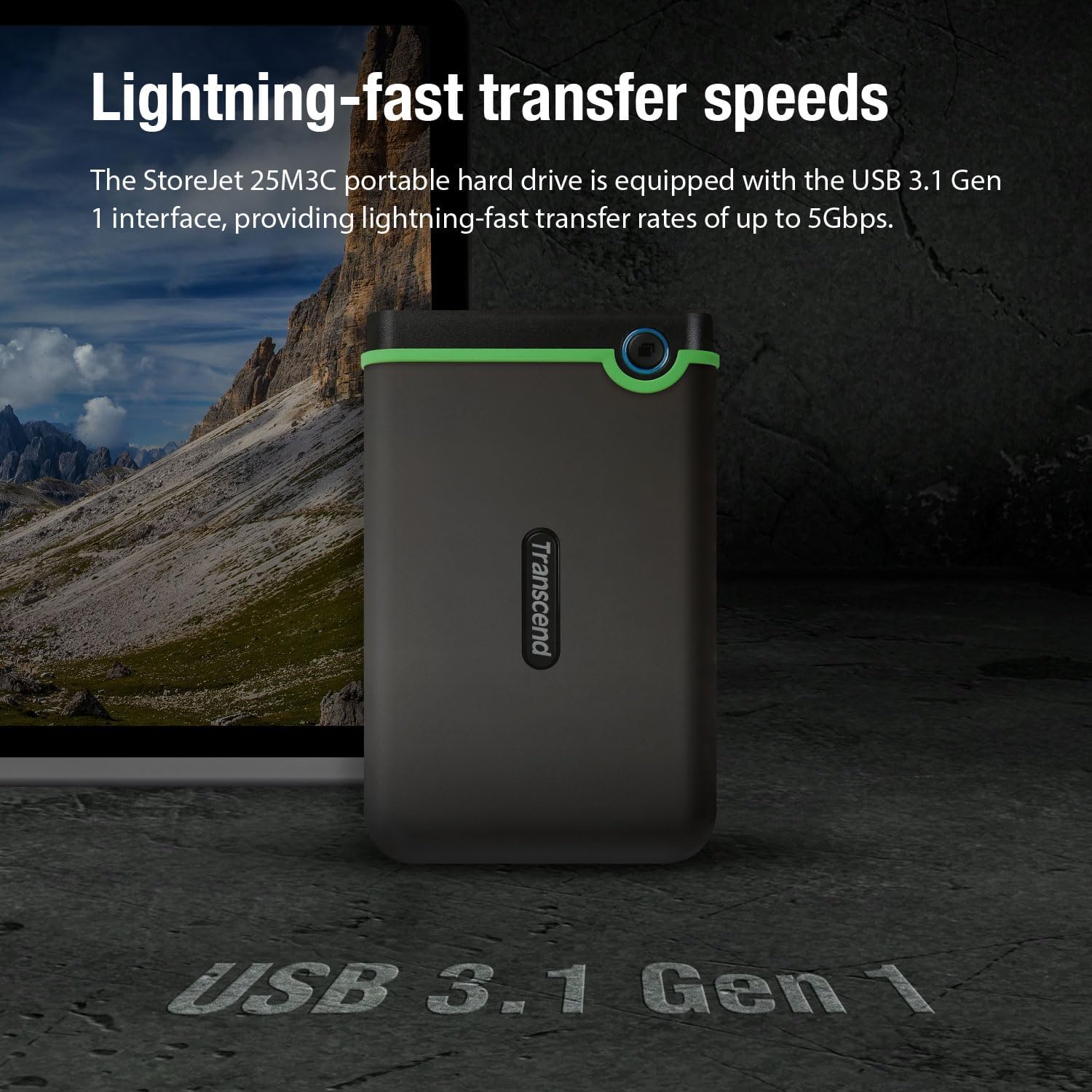 Transcend 4TB StoreJet 25M3 Rugged Portable HDD, One Touch Backup