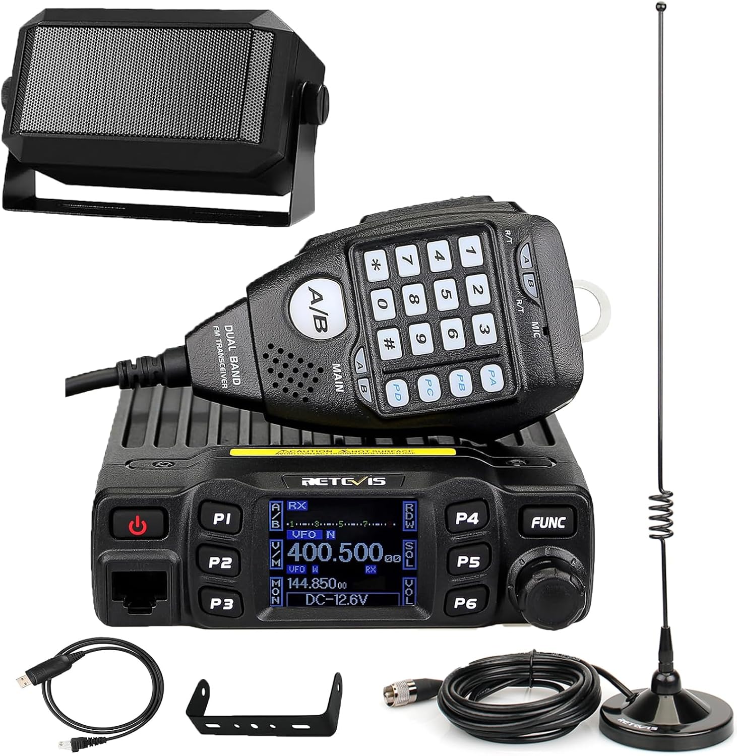 Retevis RT95 Mobile Ham Radio, 2m/70cm Dual Band Mobile Ham Radio Kit | Dual Speakers, CHIRP, 180° Rotatable LCD Screen, VOX, Ham Radio Base Station, Mobile Transceiver with Cable for Vehicle Car