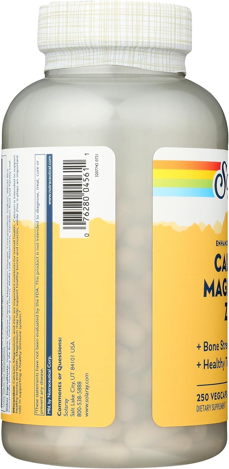 Solaray Calcium, Magnesium, Zinc Capsules, 250 Count