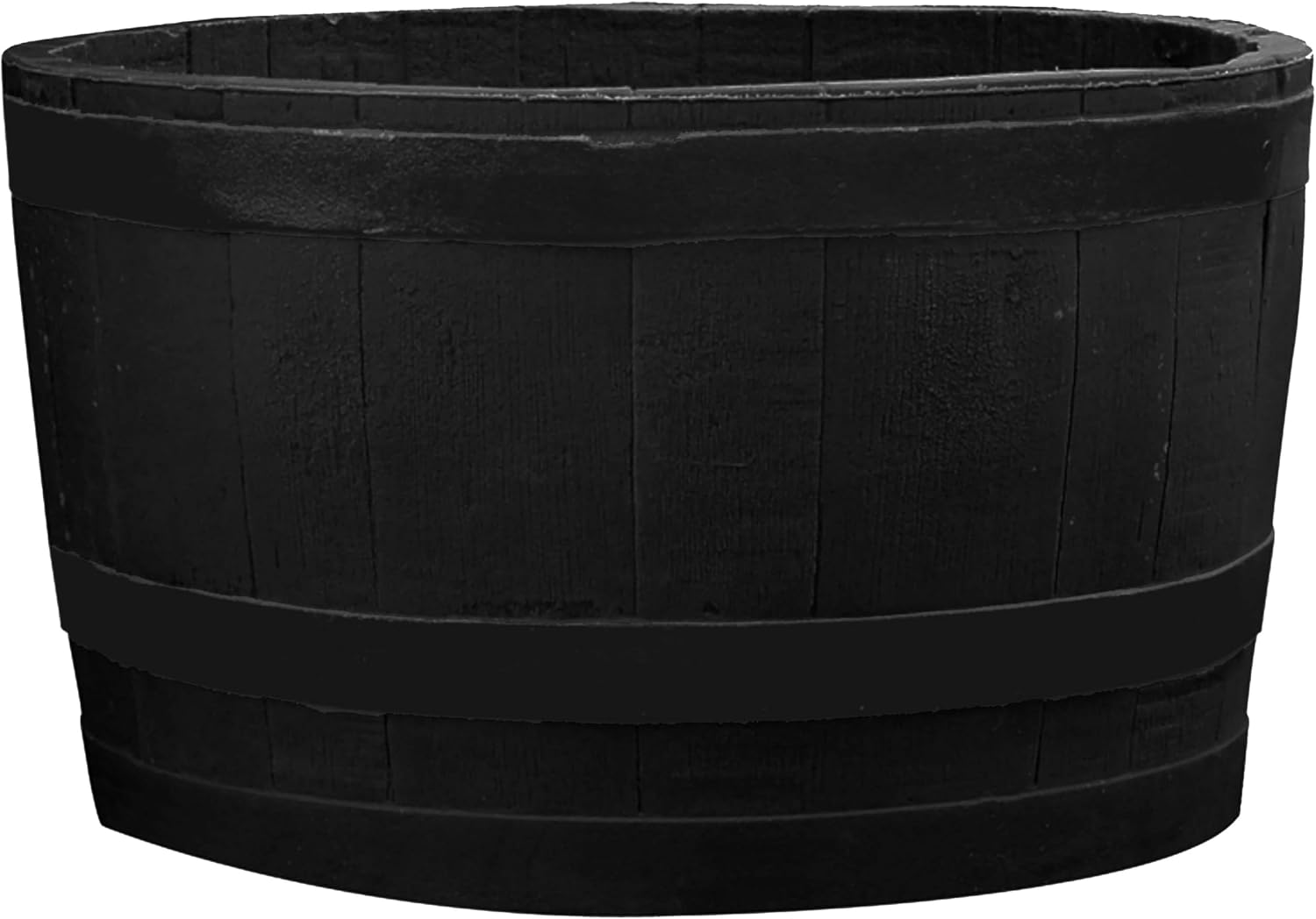 RTS Companies Home Accents 24" Whiskey Barrel Planter, Durable Polyethylene Indoor/Outdoor Flower Pot, Weather-Resistant Plastic Garden Planter, Black, 1-Pack