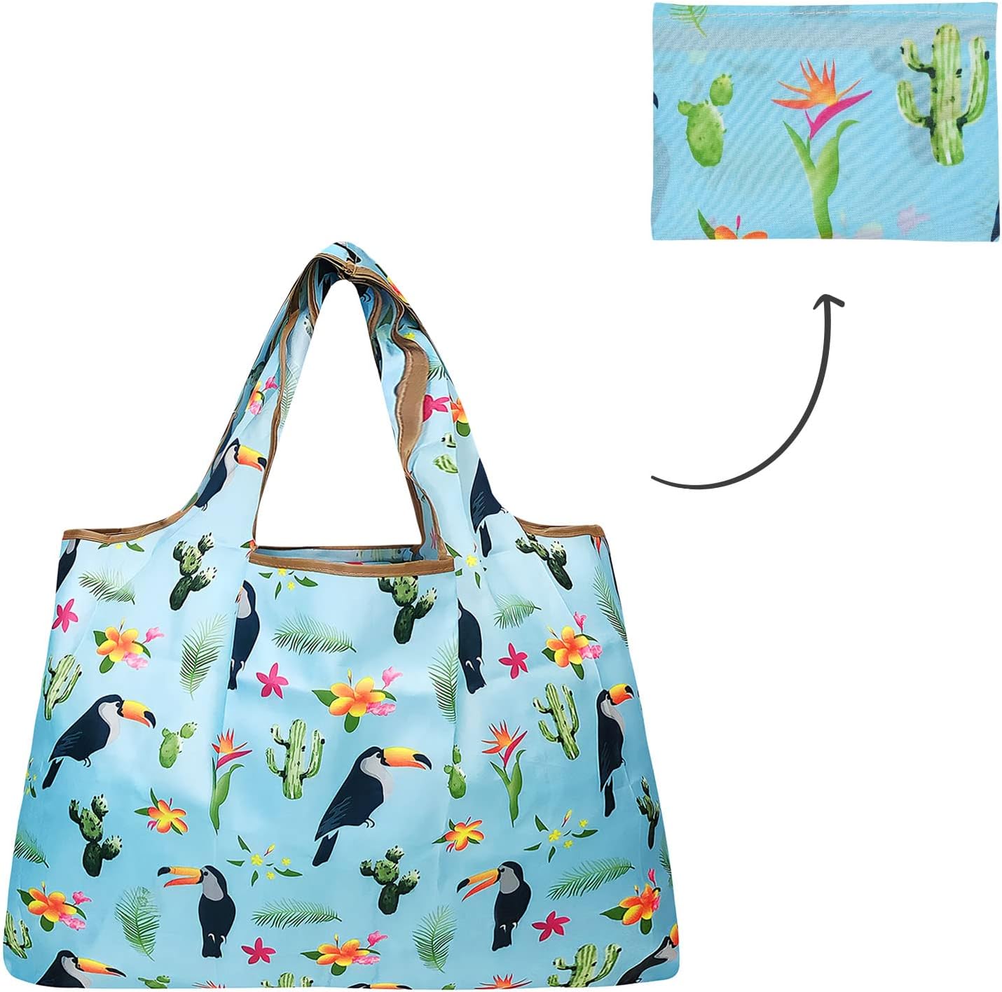 allydrew Large Foldable Tote Nylon Reusable Grocery Bags, Gray Ferns