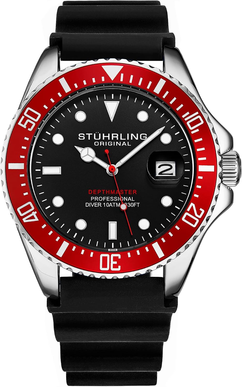 Stuhrling Original Men’s Dive Watch 42mm Stainless Steel, Japanese Quartz Mens Sport Watch, Rubber Strap, Water Resistant to 330 FT, Versatile and Comfort Fit