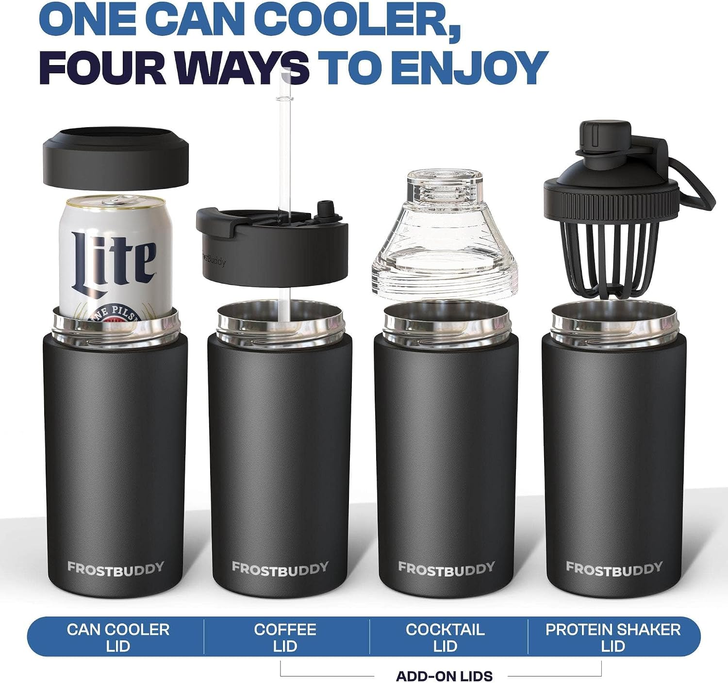 Frost Buddy Universal Can Cooler - Fits Slim Cans, 12 & 16oz (MatteBlack)