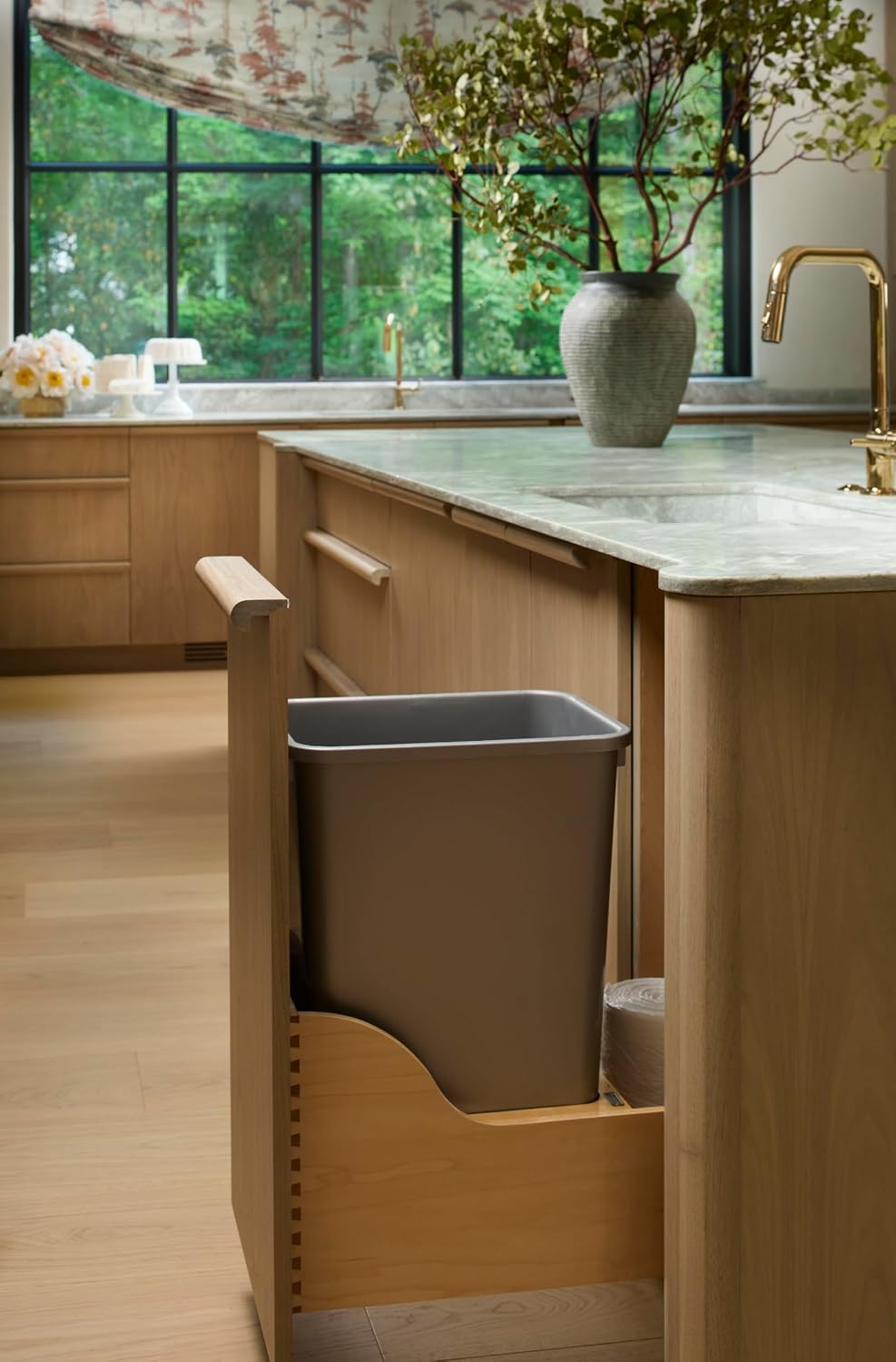 Rev-A-Shelf Pullout Trash Cans for Kitchen Cabinet, Dual 35 Qt Bins with 15" Wood Frame - Large Garbage Bin Containers for Home Waste Storage and Recycling | w/ Soft Close, Under Cabinet Waste/ Recycling Bin, Maple Wood Bottom Mount w/Full Extension Ball…