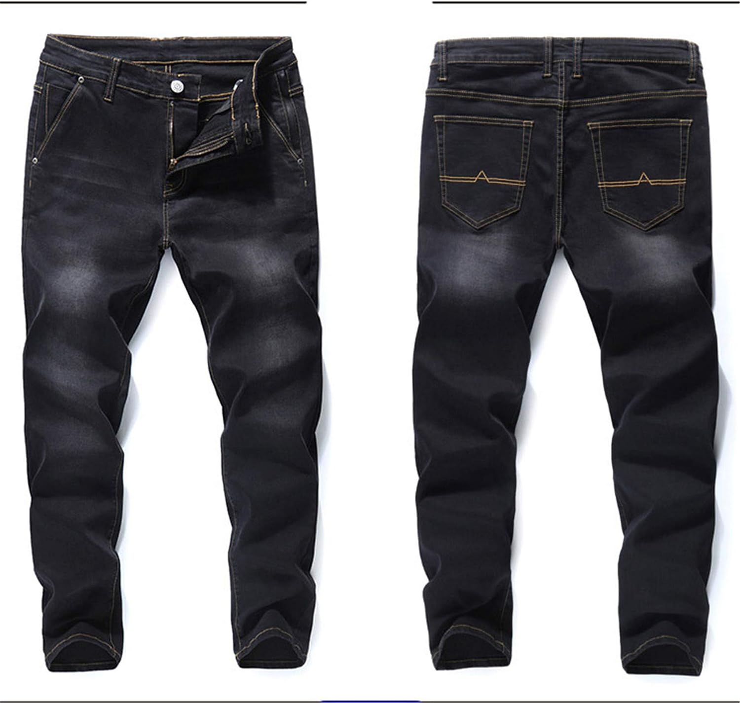 Andongnywell Men's Loose Stretch Denim Pants Elastic Waist Loose Fit Jeans Stretchy Casual Solid Trousers