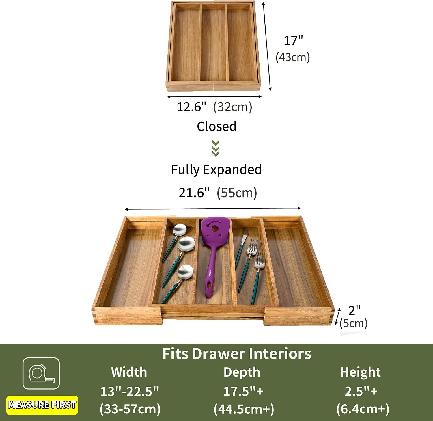 Utoplike Bamboo Expandable Kitchen Drawer Organizer Silverware Utensil Tray