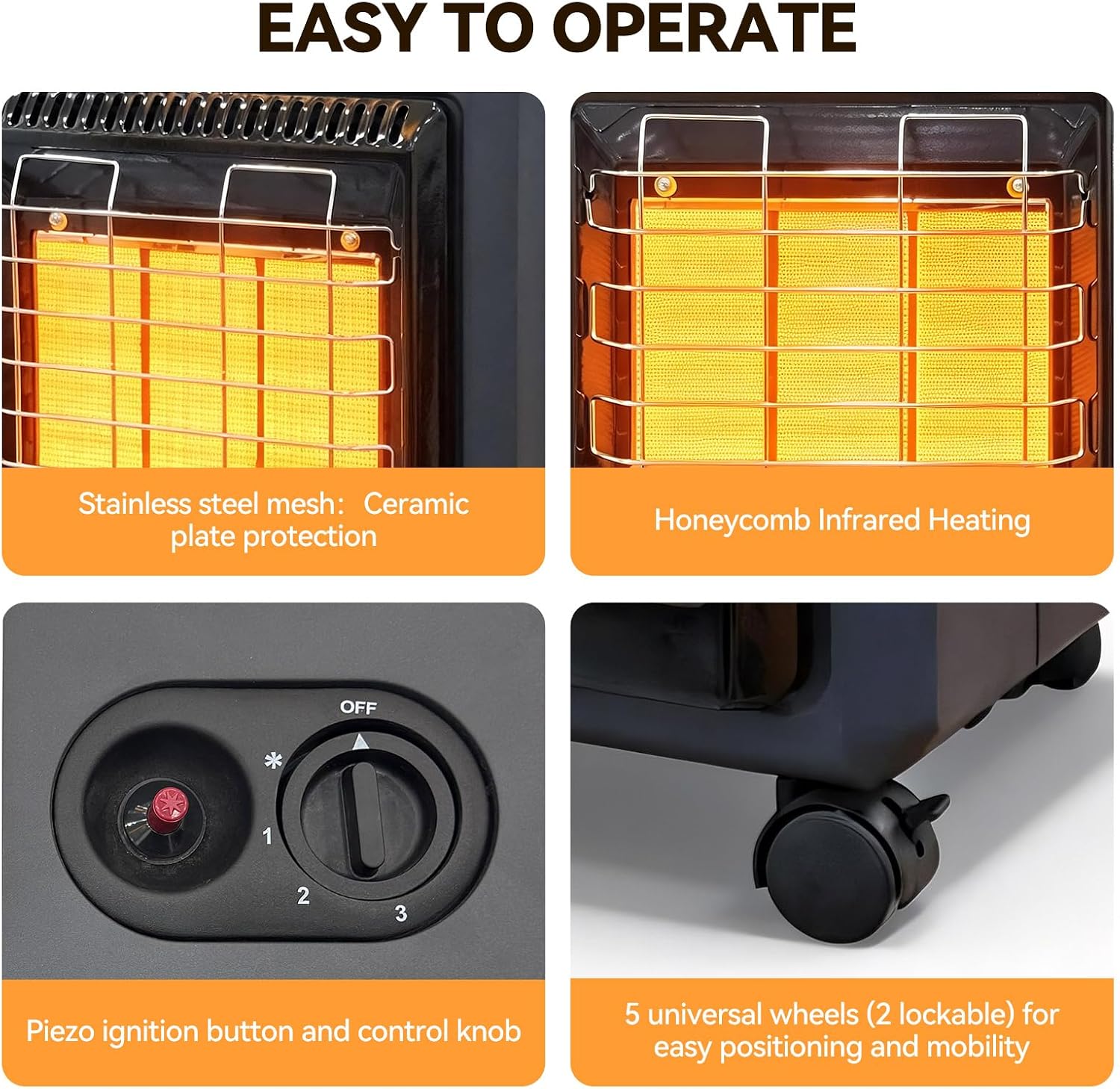 Propane Heater, 6400 to 18700 BTU Propane Cabinet Heater with 3 temperature settings & Tip-over Protection, Garage Radiator Heat up to 450 Sq.Ft