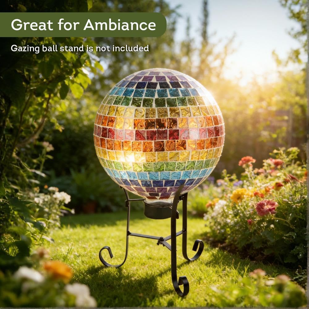 Lily's Home Colorful Mosaic Glass Gazing Ball, Designed with a Stunning Holographic Petal Mosaic Pattern to Bring Color and Reflection to Any Home and Garden, Red and Gold (10" Diameter)