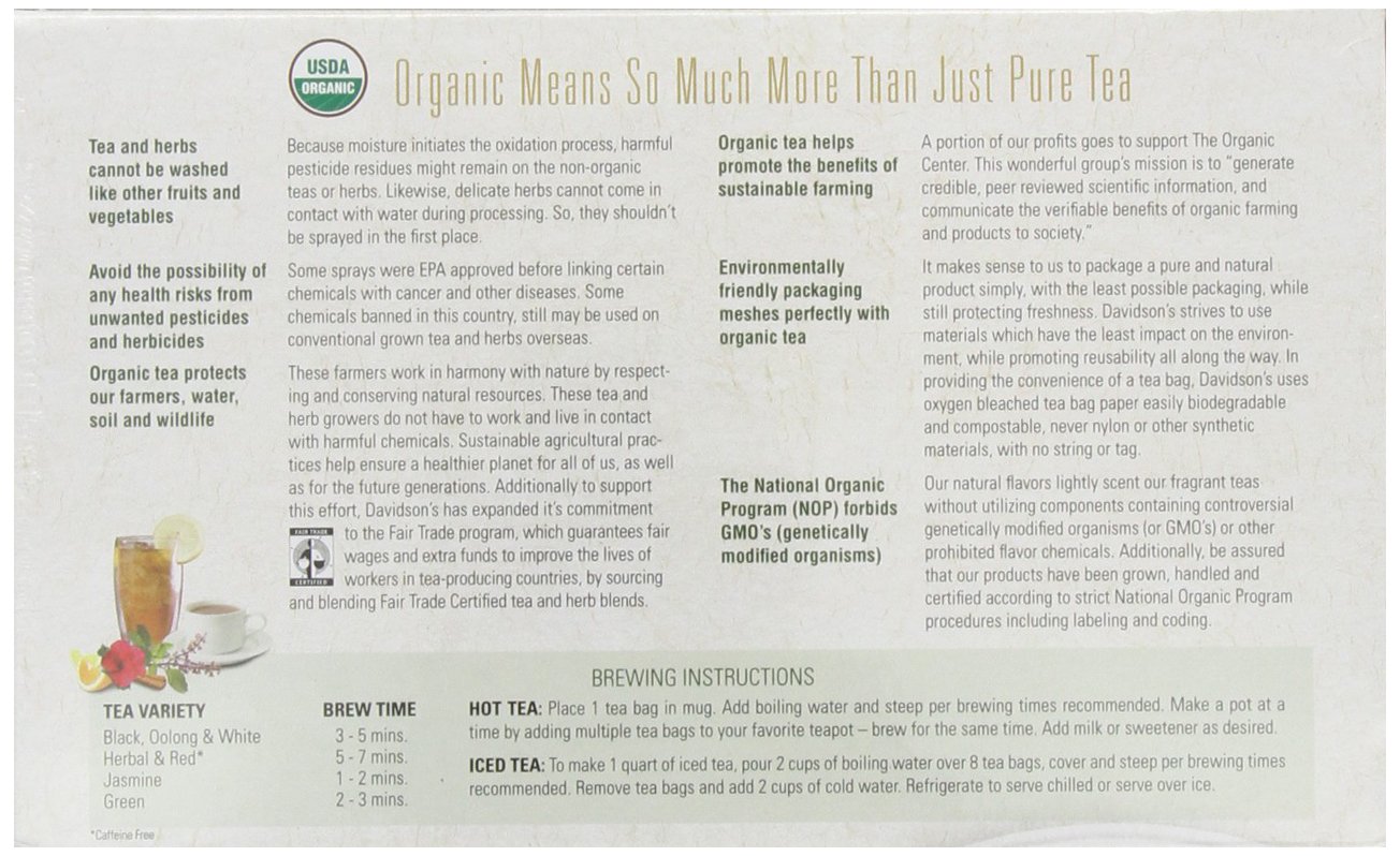 Davidson's Organics, Yerba Mate, 100-count Unwrapped Tea Bags