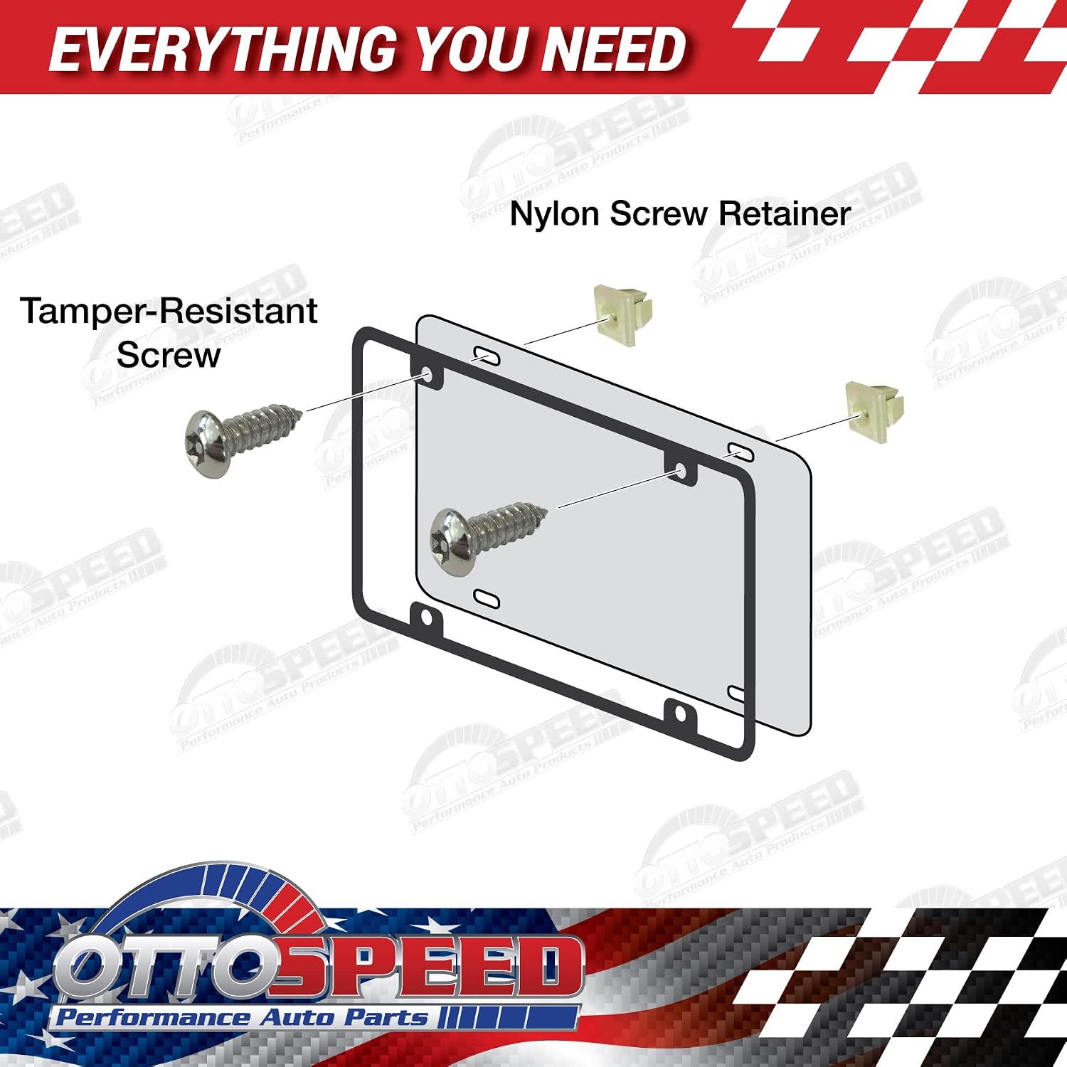 OttoSpeed Anti-Theft Security Screws for License Plate - Rustproof Fastener with Theft-Proof Black Stainless Steel Screws, Nylon Screw Inserts