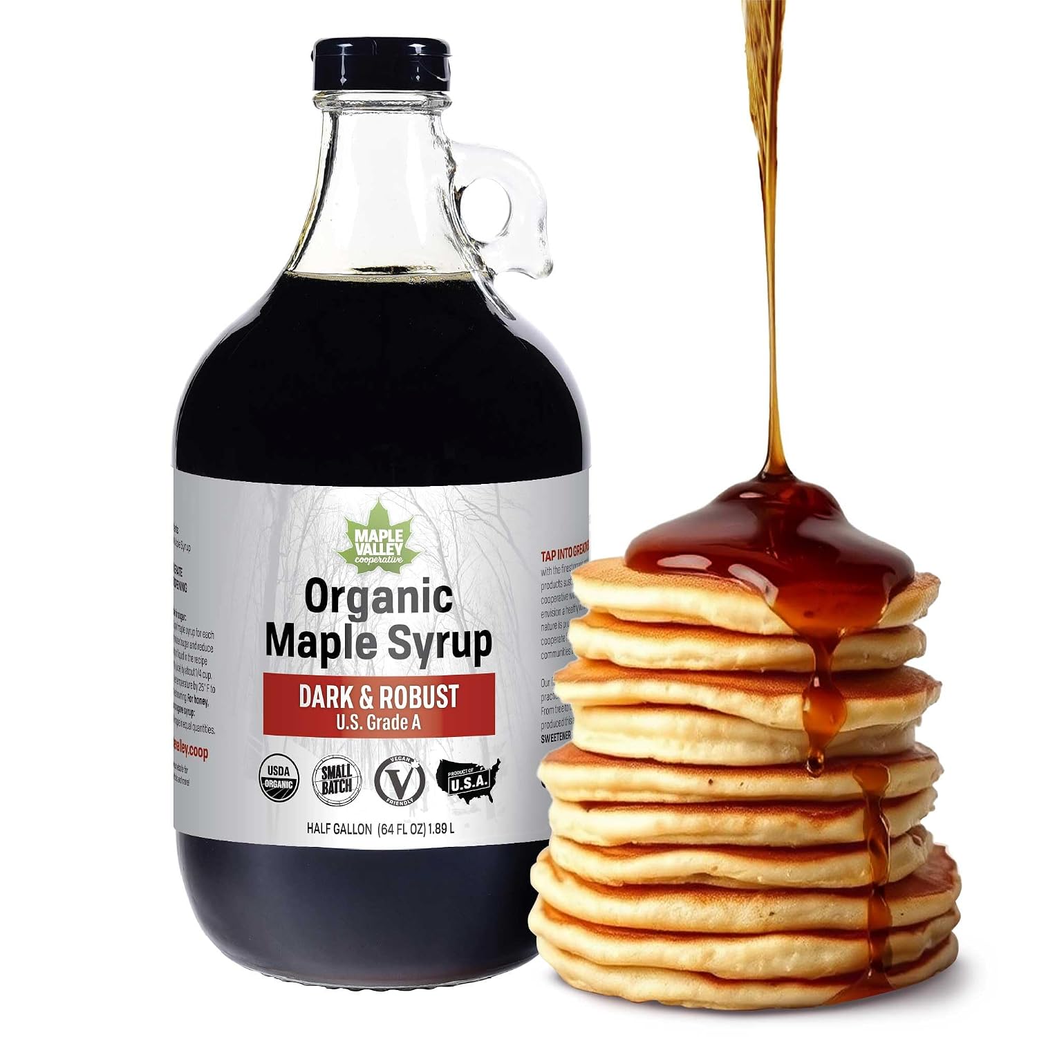 Maple Valley Organic Pure Maple Syrup, Dark & Robust, 32oz (Glass Bottle)​ | Naturally Sweetens Cooking, Baking, Coffee, Tea and Marinades; A Better Alternative to Refined Sugar and Table Syrup