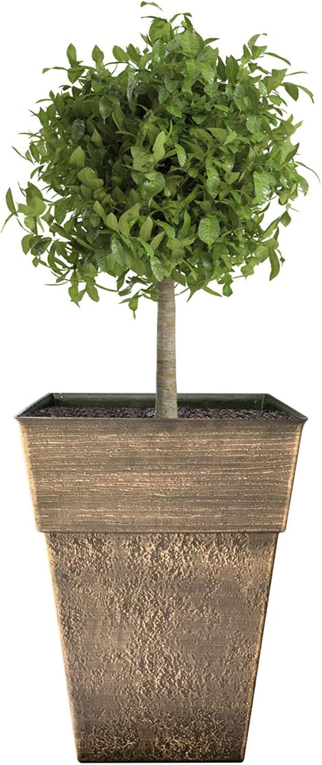 The HC Companies 18 Inch Avino Tall Square Planter - Decorative Indoor Outdoor Plant Pot for Front Porch, Deck, Patio and Home, Oxidized Black