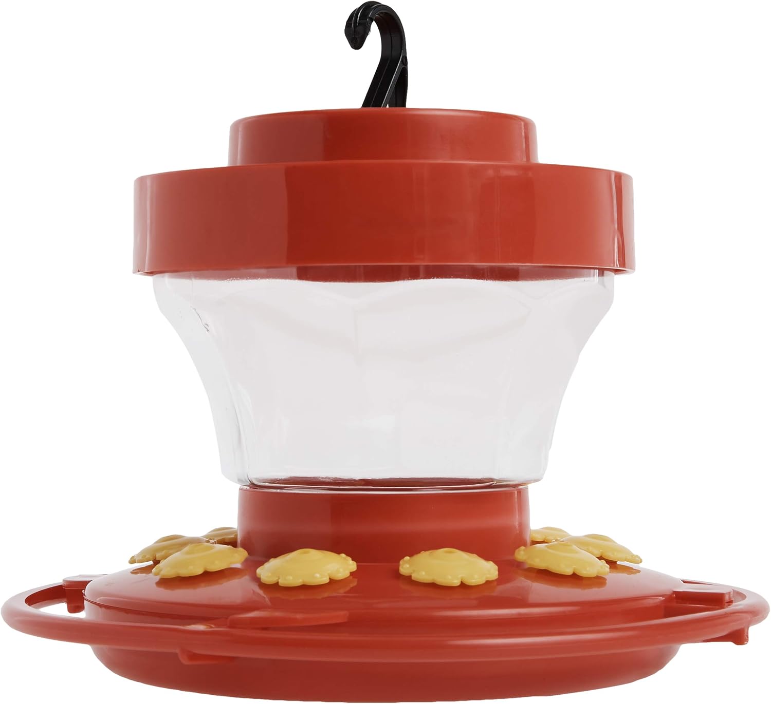 First Nature 993091-546 16 oz. Hummingbird Flower Feeder , Red | Bright Flower Ports Attract Birds - Round Bottom Perch Fits Multiple Birds - See-Through Tank Shows Nectar Levels