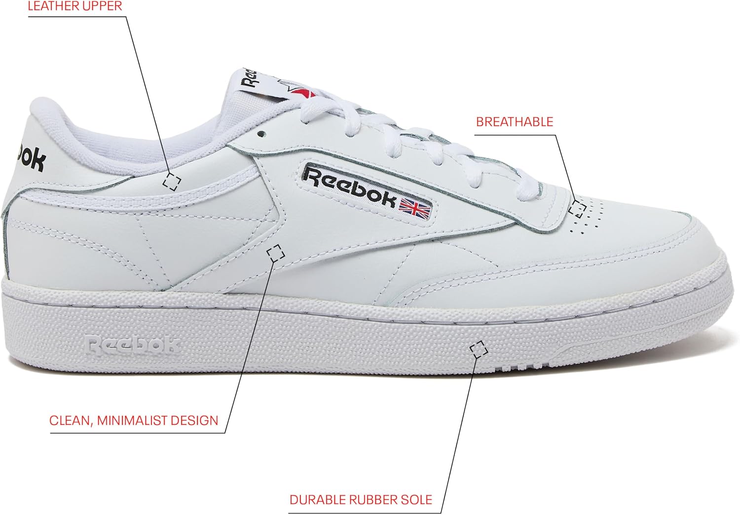 Reebok Club C 85 Mens Tennis Shoes, Casual Fashion White Sneakers for Men