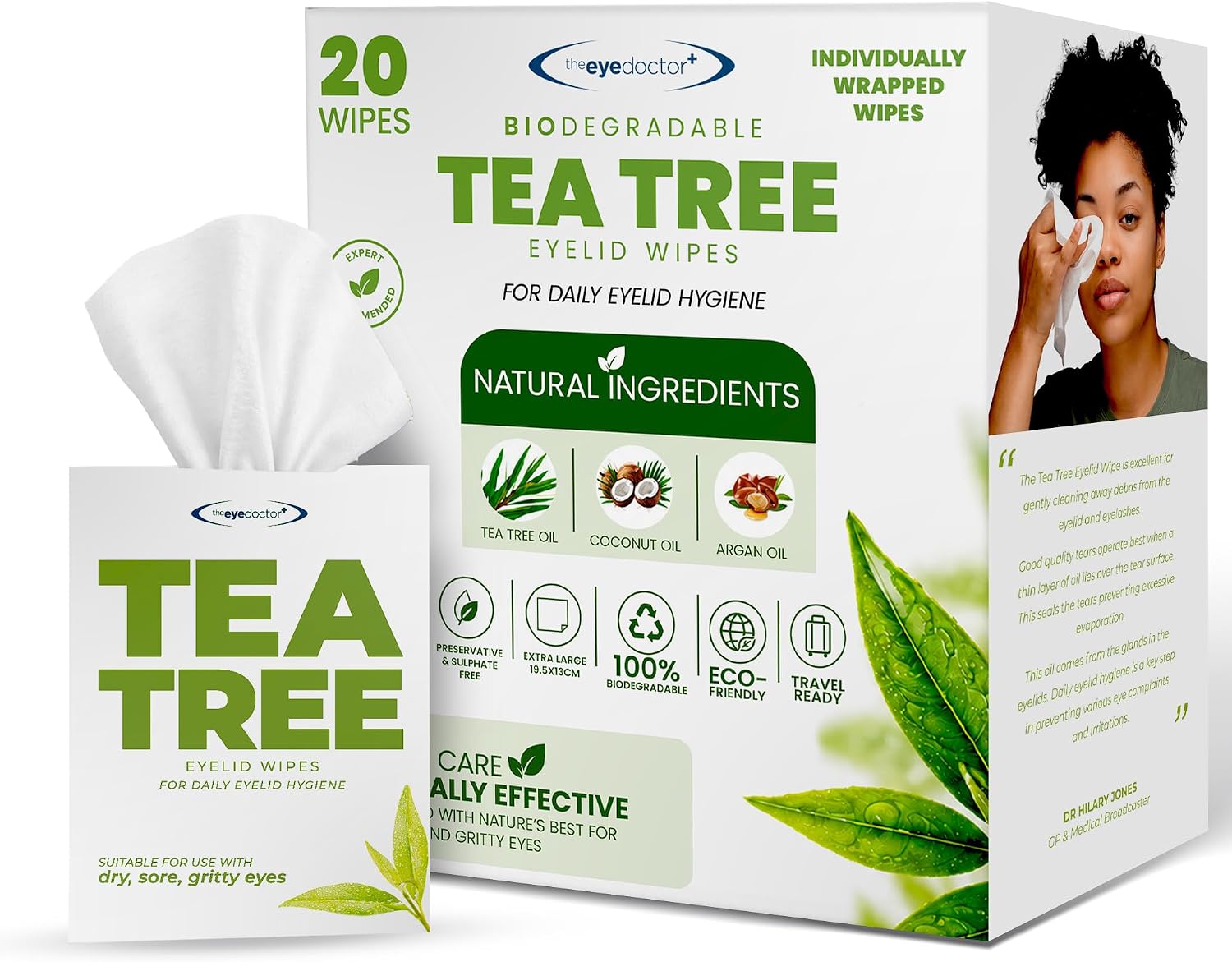 The Eye Doctor Tea Tree Oil Eyelid Wipes - 40 x Single Use Eye Cleaning Wipes for Daily Lid Care - Individual Preservative Free Sensitive Eye