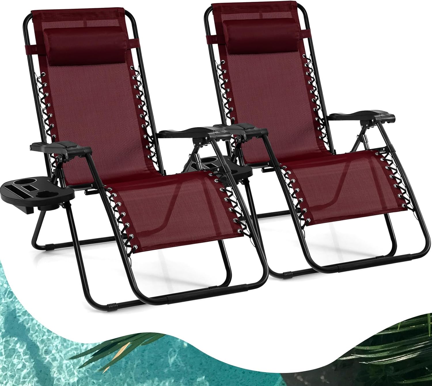 Goplus Zero Gravity Lounge Chairs, 160°Adjustable Folding Recliner w/Pillow and Cup Holder, 350LBS Comfy Outdoor Lounge Chairs for Patio, Lawn, Yard & Camp(1, Gray)