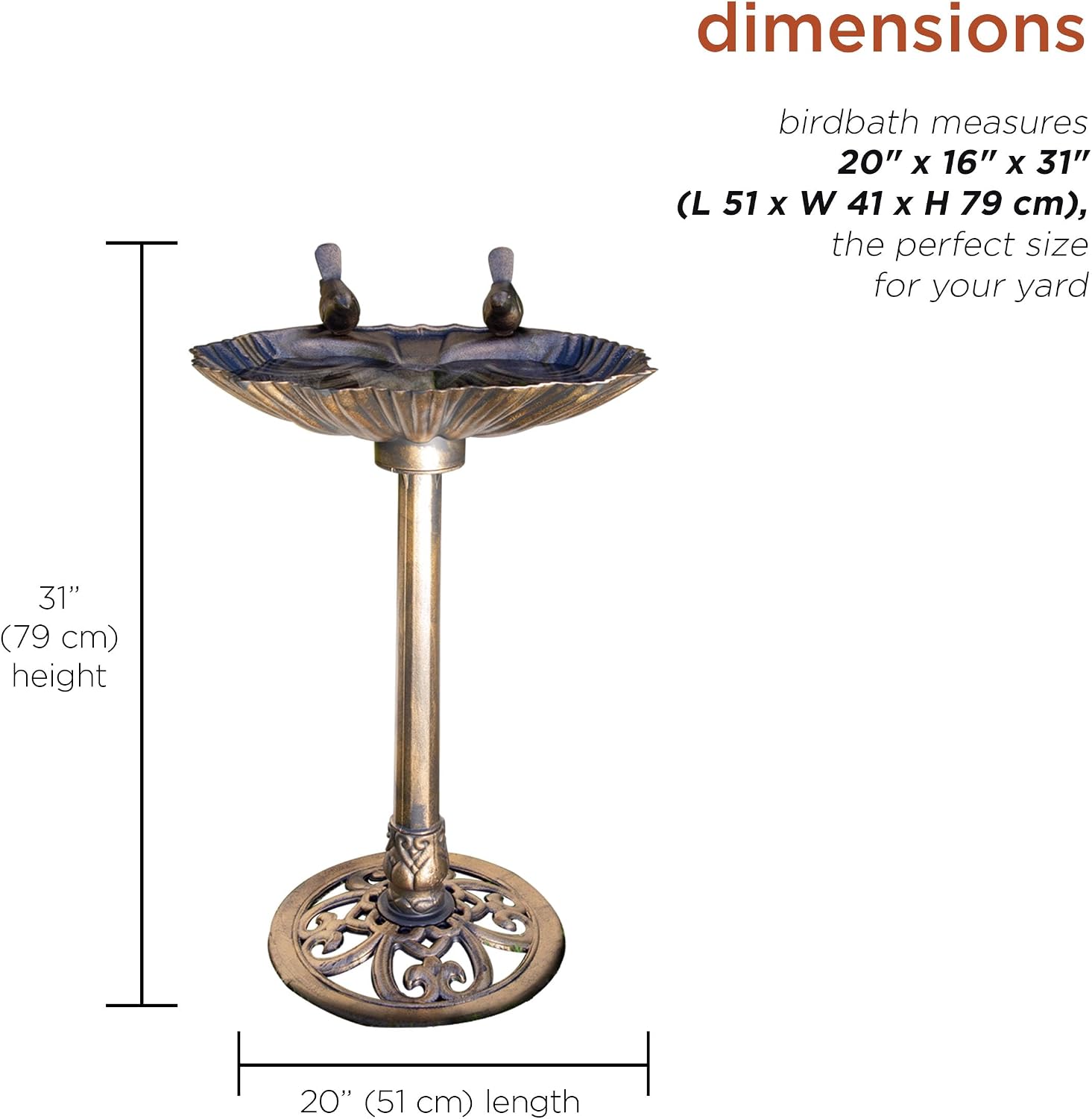 Alpine Corporation | 31" Tall Outdoor Birdbath with 2 Bird Figurines — Shallow and Wide Bird Feeder, Bronze Garden Accent