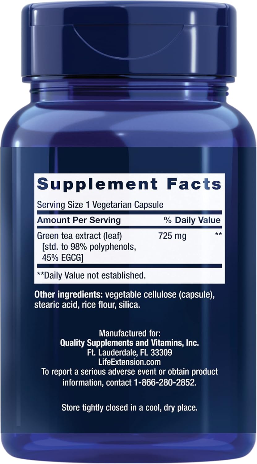 Life Extension Lightly Caffeinated Mega Green Tea Extract, Camellia sinensis Extract with Concentrated EGCG polyphenol Content, Gluten-Free, Non-GMO