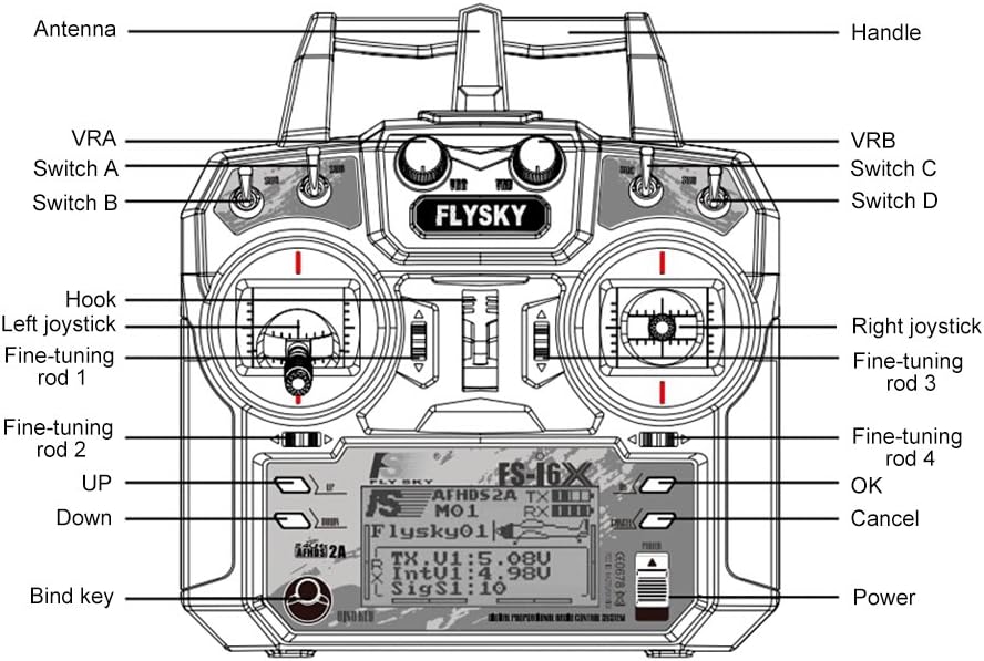 Flysky FS-i6X 6-10(Default 6)CH 2.4GHz AFHDS RC Transmitter w/ FS-iA6B Receiver