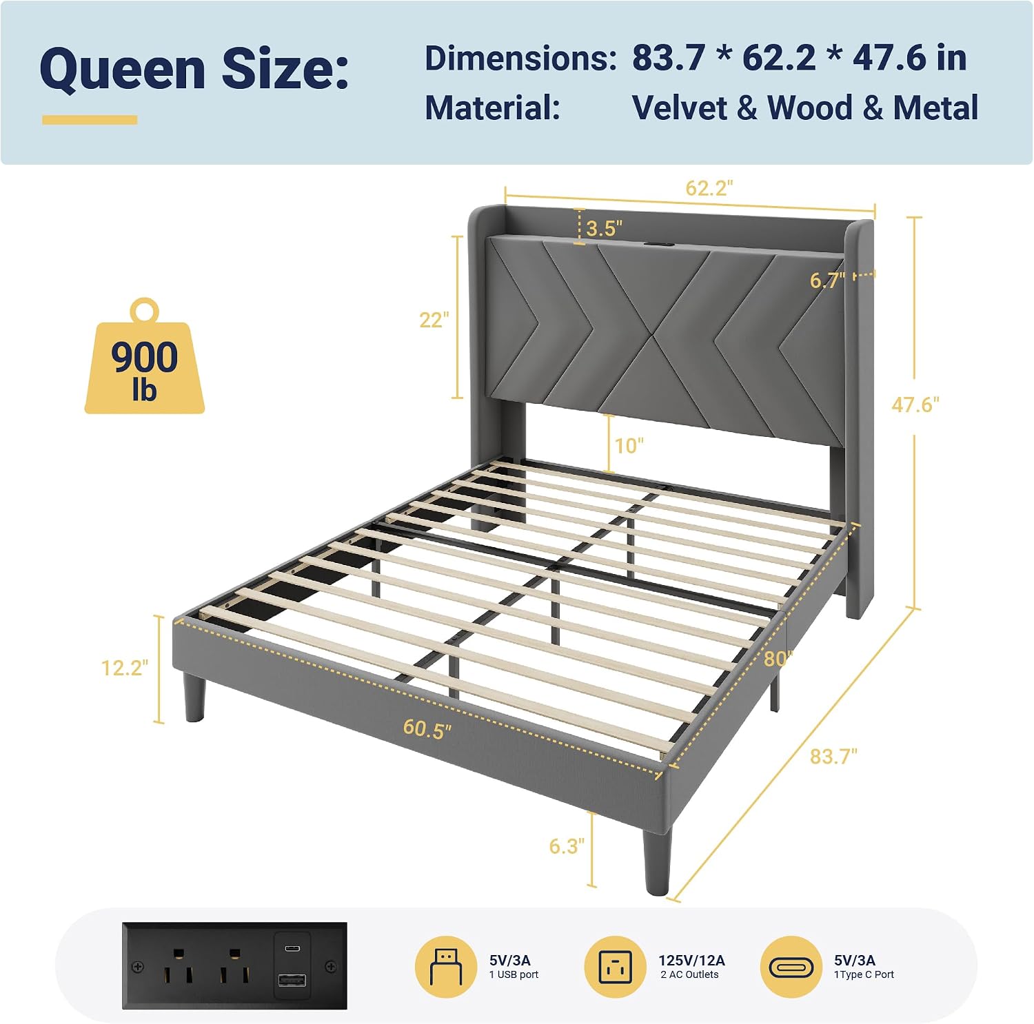 Allewie Full Size Platform Bed Frame with Charging Station and Storage Shelf/Upholstered Velvet Wingback Headboard/Wooden Slats Support/No Box Spring Needed/Easy Assembly, White