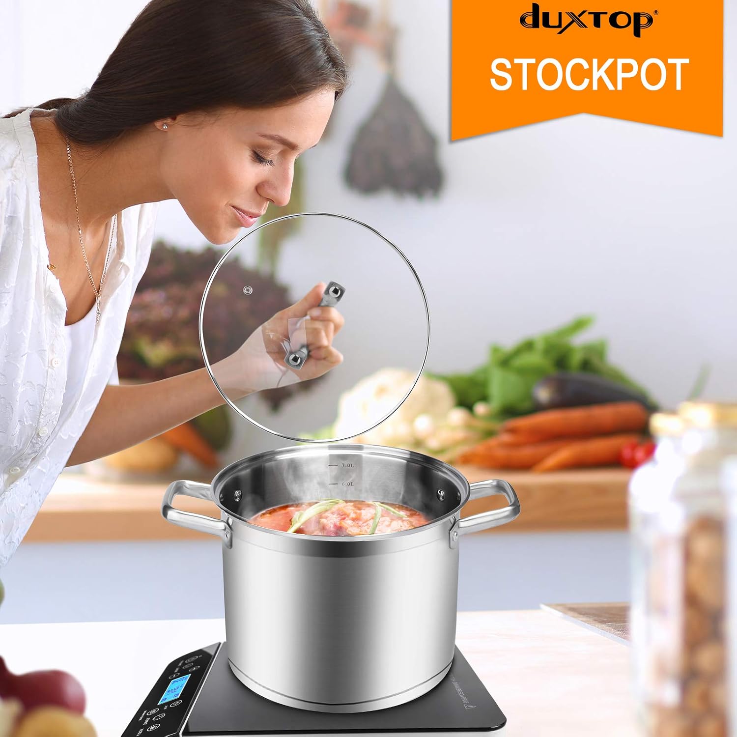 Duxtop Professional Stainless Steel Stock Pot with Glass Lid, Induction Cooking Pot, Impact-bonded Base Technology, 4.2 Quarts | Stockpot with Stay-Cool Handle, Impact-Bonded Base for Even Heating