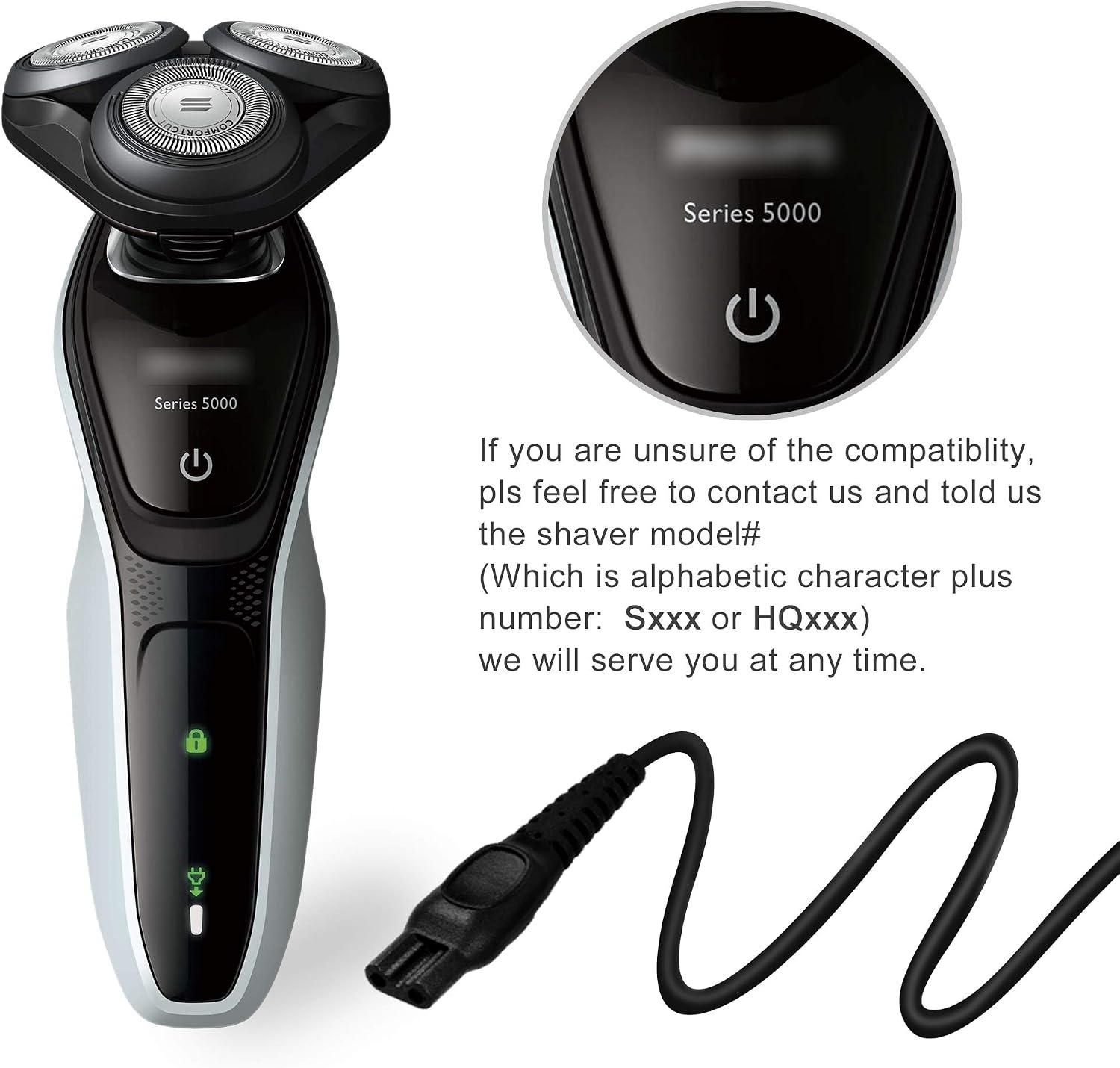 Philips Razor Charger, 15V 5.4W AC DC Adapter (6.6ft) Fits for Philips Norelco HQ8505/8500X Shaver Razor HQ RQ QC QT at PT XL HS Series