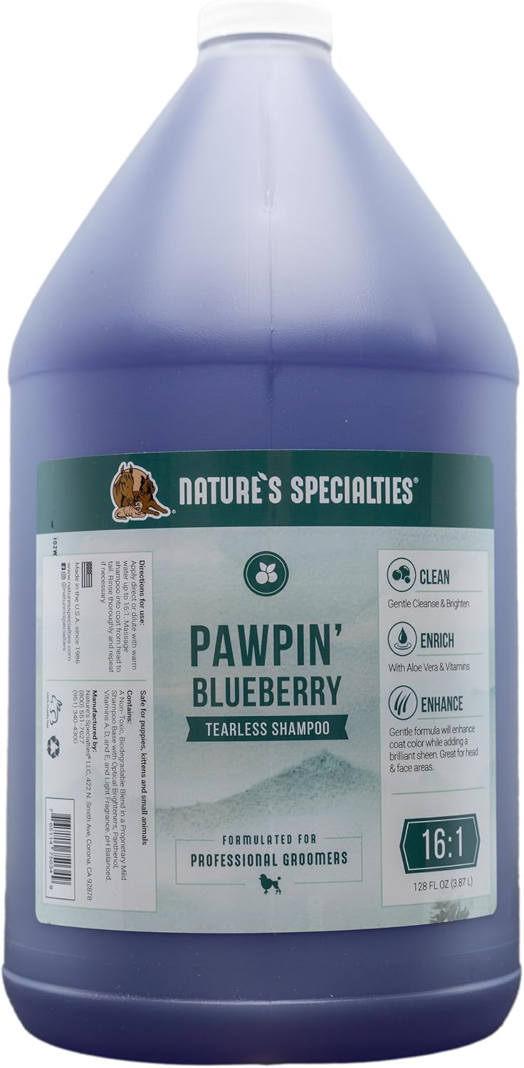 Nature's Specialties Pawpin' Blueberry Ultra Concentrated Dog Face and Body Wash for Pets, Makes up to 16 Gallons