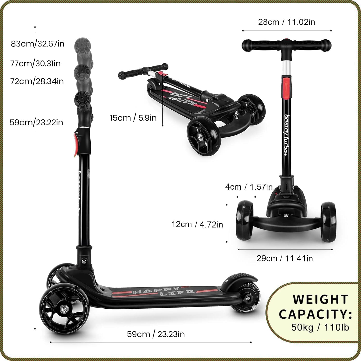 besrey 3 Wheel Scooter for Kids Ages 3-10 with 4 Adjustable Height