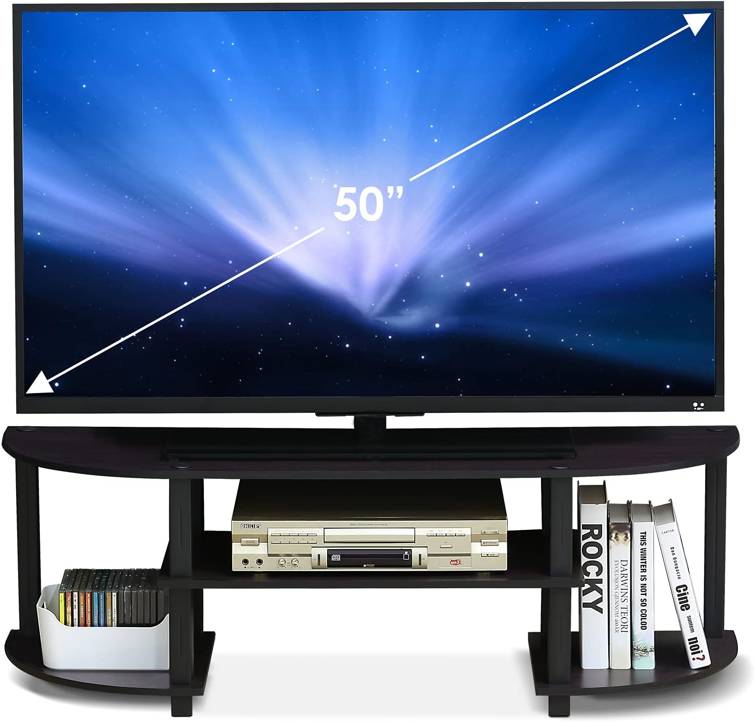 Furinno TURN-S-TUBE 3-Tier TV Stand for TVs up to 55 Inch, French Oak | Toolless Entertainment Center with Open Storage Shelves, Media Console Table with Soundbar Shelf for Living Room, Bedroom