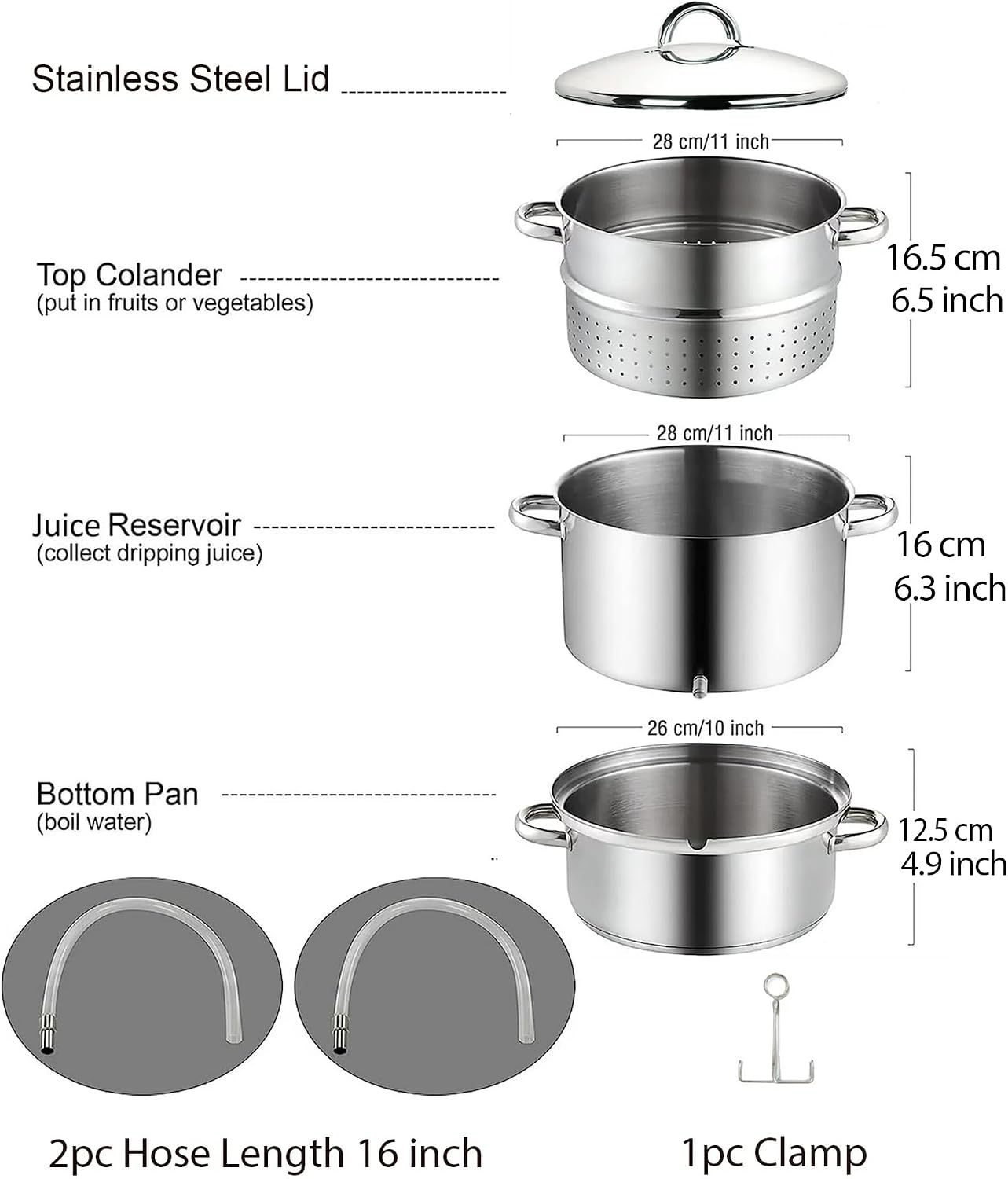 Cook N Home Stainless Steel Steam Juice Extractor, 11-Qt Steam Juicer Pot | Induction ready, Works on All Stovetops, Steamer pan with Strainer