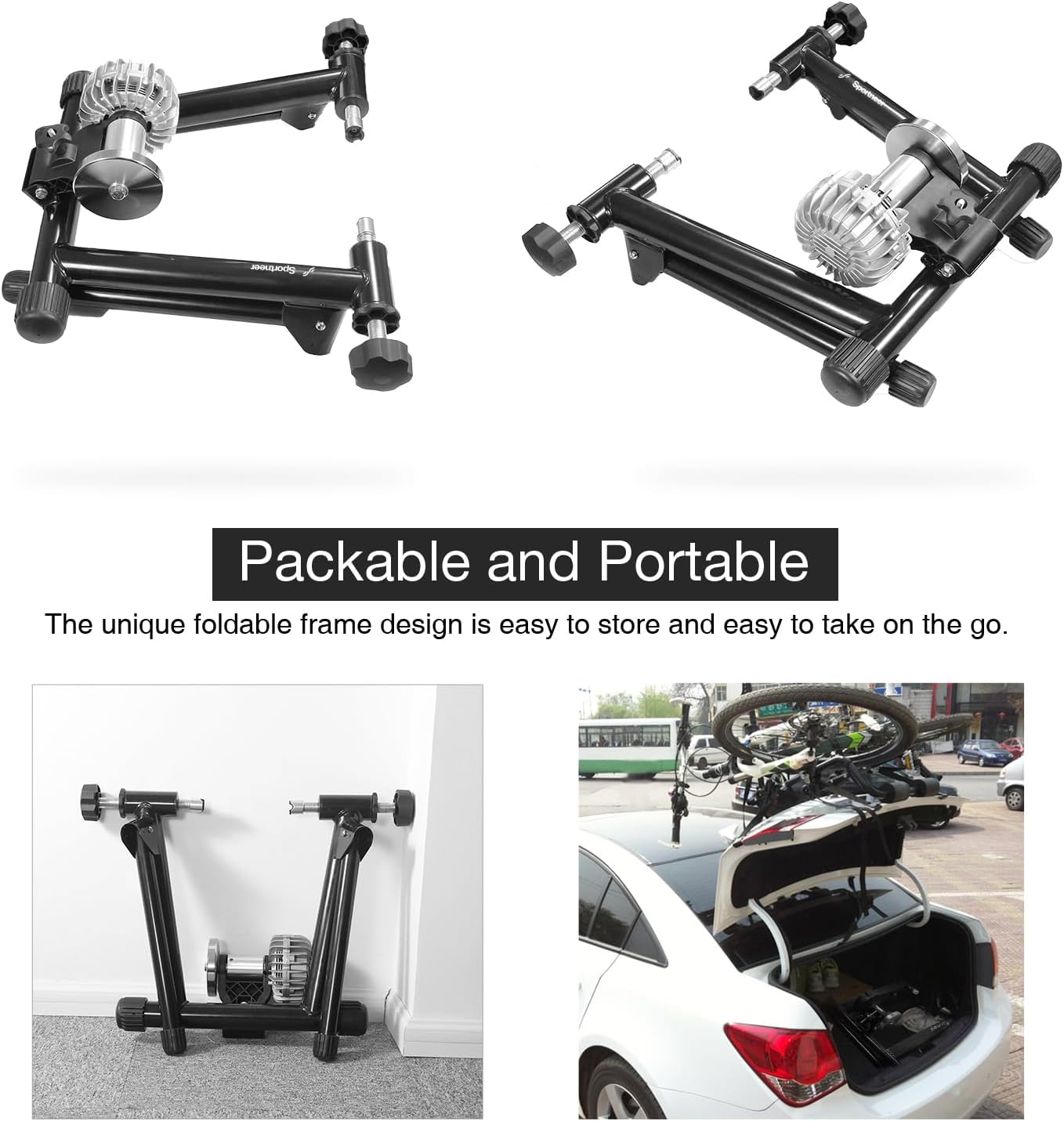 Sportneer Bike Trainer - Fluid Stationary Bike Stand for 26-29" & 700C Wheels - Auto Resistance Control Bike Trainer Stand for Indoor Riding with