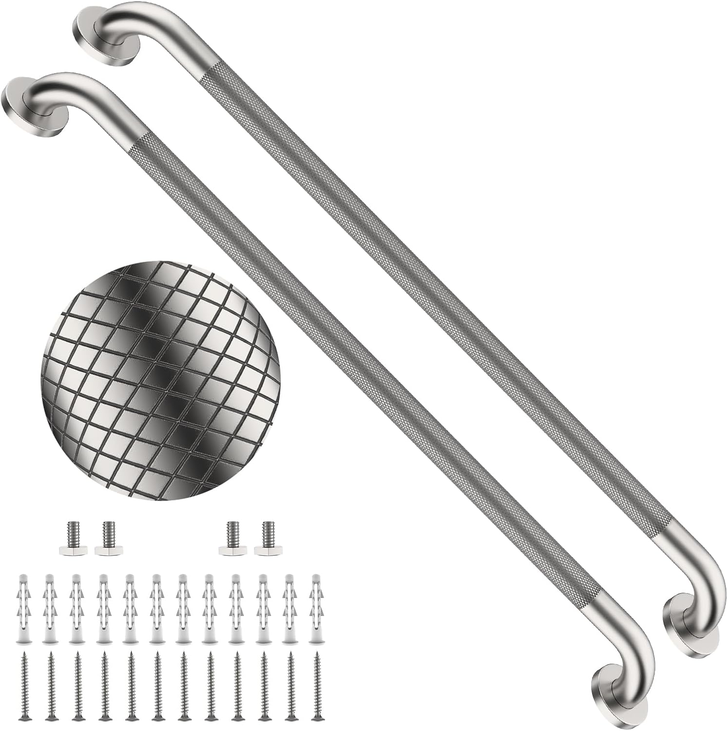 40 Inch Brushed Nickel Shower Grab Bar Anti-Slip Knurled Grip,Safety Handle | YuanDe 1.25" Diameter Stainless Steel Bathroom Grab Bars, Handicap Injury Elderly Senior Assist Support Shower Handle-2Packs