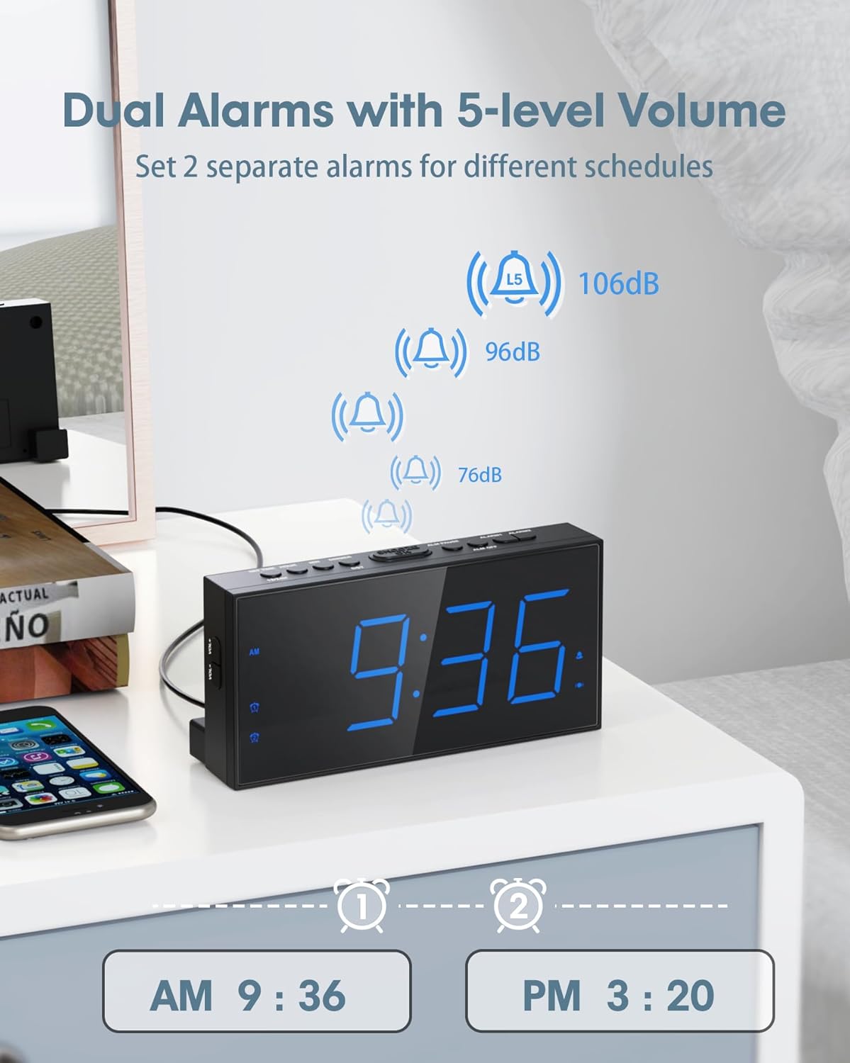 Alarm Clock with Bed Shaker, Vibrating Alarm Clock for Heavy Sleepers