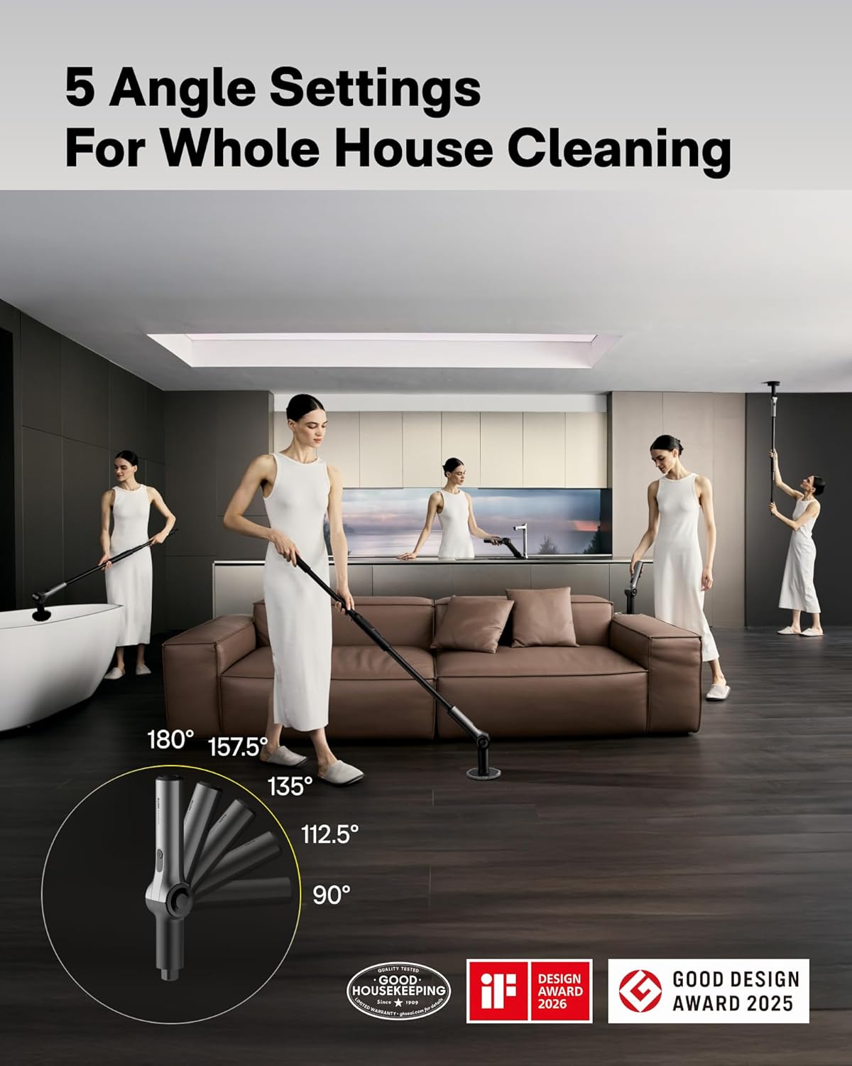 HOTO Flexi™ Cordless Electric Spin Scrubber, for Bathtub, Bathroom, Tile | Adjustable Angle, Extendable Handle, Smart Display, IPX7 Waterproof
