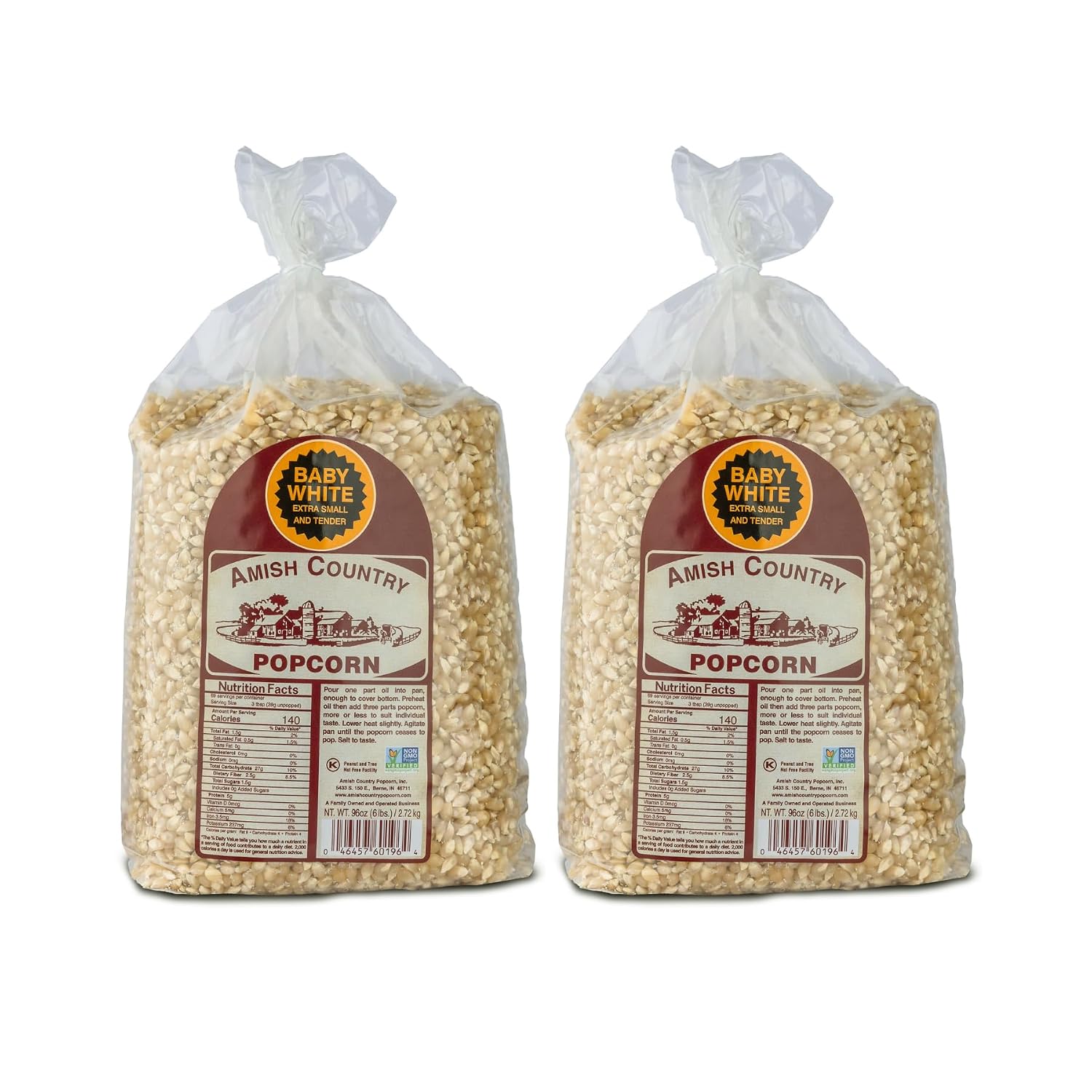 Amish Country Popcorn | 2 lb Bag | Baby White Popcorn Kernels | Small and Tender | Old Fashioned, Non-GMO and Gluten Free (Baby White - 2 lb Bag)