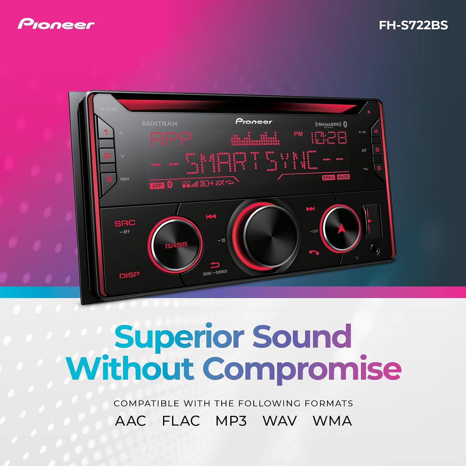 Pioneer FH-S722BS Double Din CD Car Stereo with Bluetooth and USB/AUX